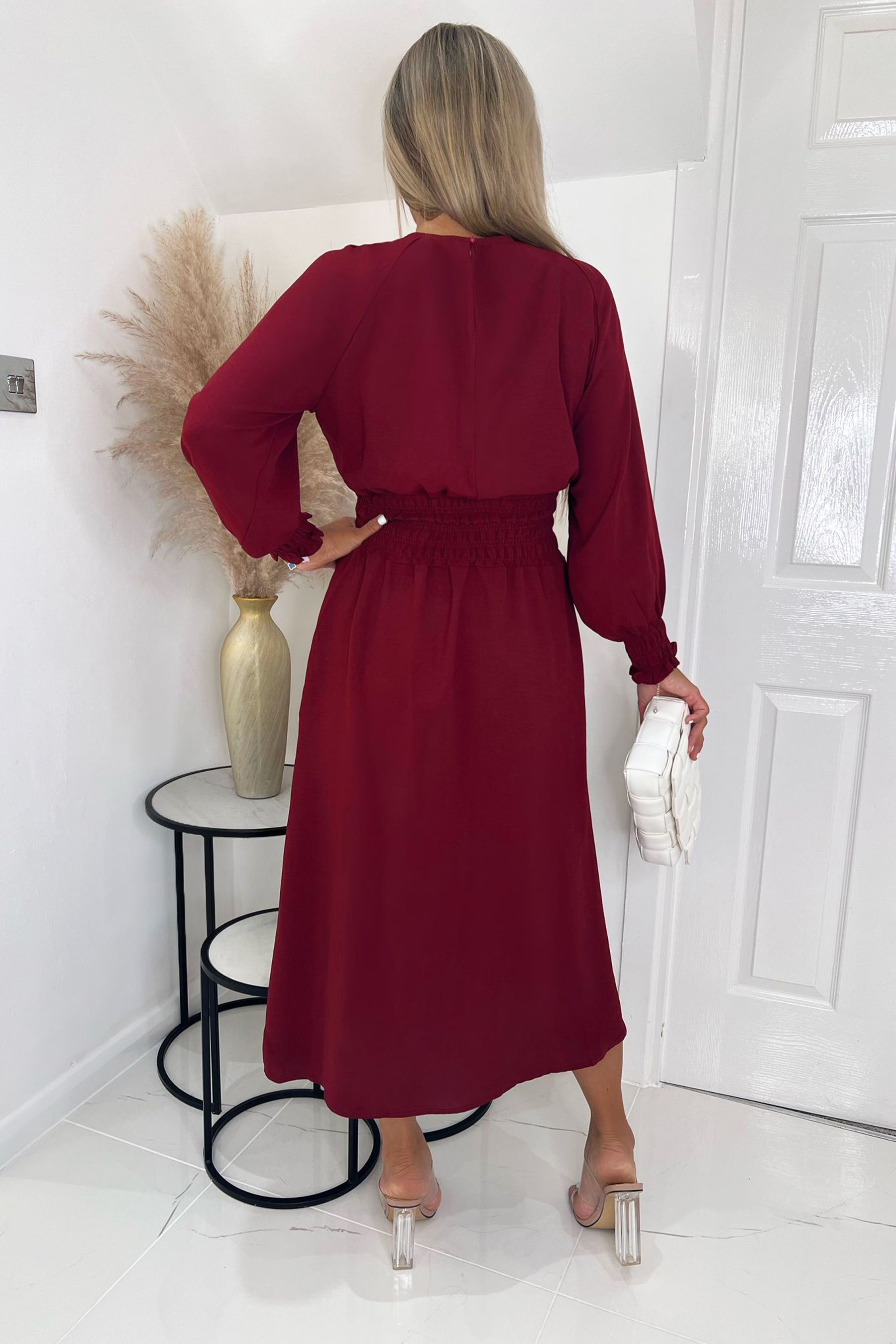 Buy AX Paris Red Wine Elasticated Waist Midi Dress With Split from Next