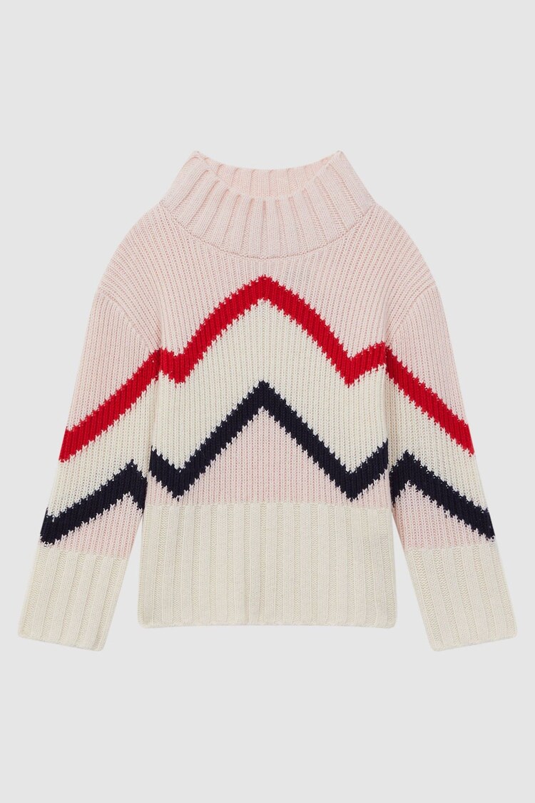 Reiss Pink Riley Knitted Zig-Zag Jumper - Image 1 of 1