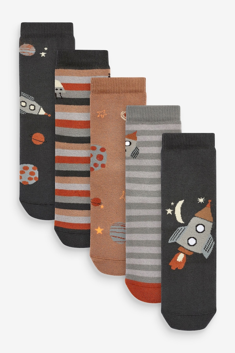 Multi Space Print Cosy Terry Cotton Rich Socks 5 Pack - Image 1 of 1