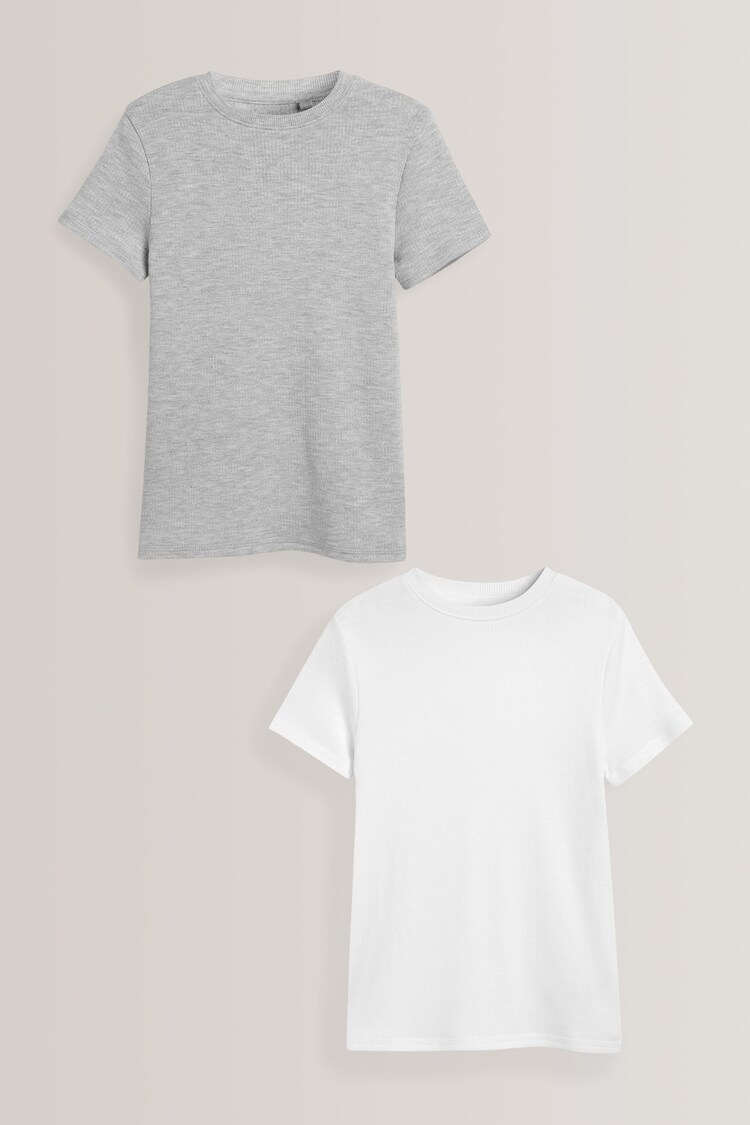Grey/White 2 Pack Short Sleeved Thermal Tops (2-16yrs) - Image 1 of 1