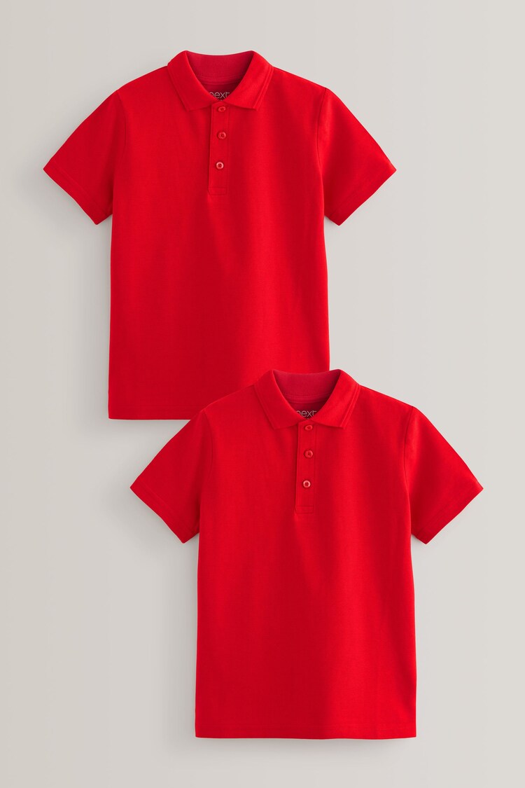 Red Regular Fit Cotton School Short Sleeve 100% Cotton Polo Shirts 2 Pack (3-16yrs) - Image 1 of 1