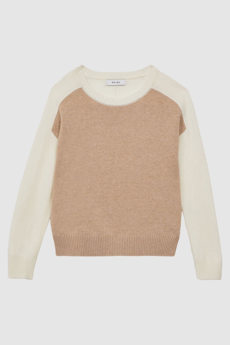 Reiss Camel Audrey 4-9 yrs Colourblock Crew Neck Jumper - Image 1 of 1