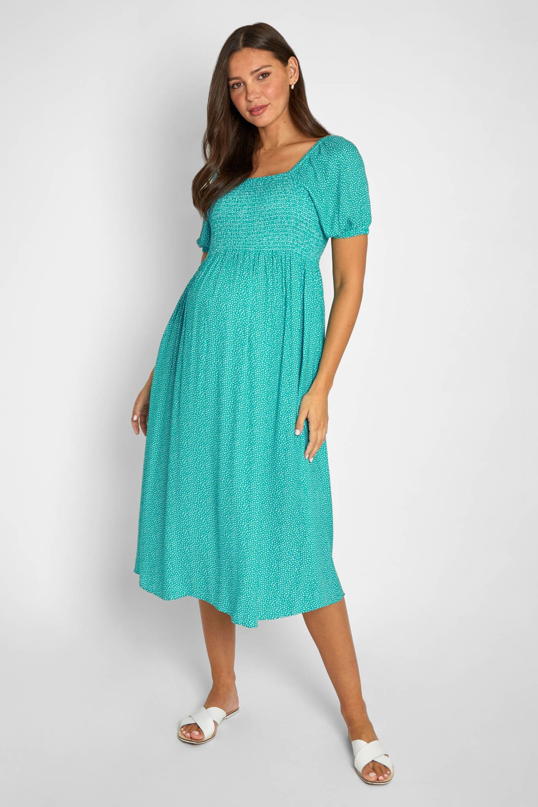Buy JoJo Maman Bébé Green Spot Shirred Maternity Midi Dress from the