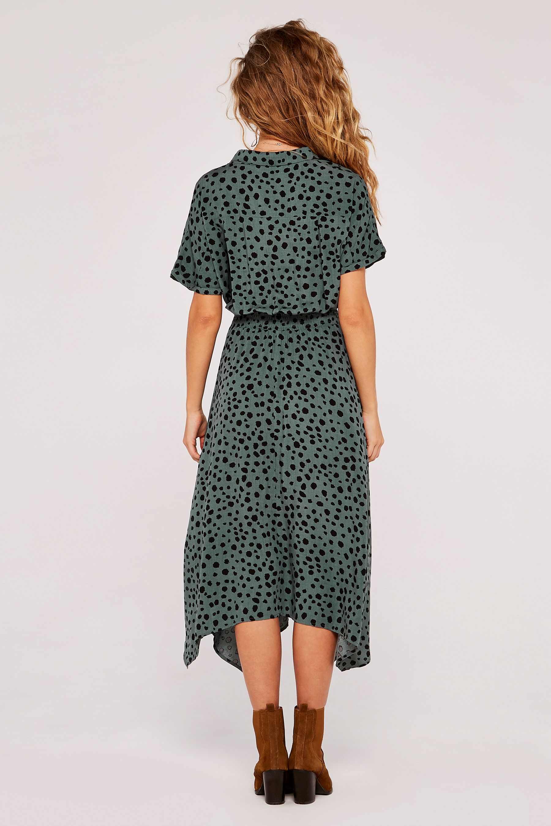 Buy Apricot Green Painterly Dot Smock Midi Dress from the Next UK