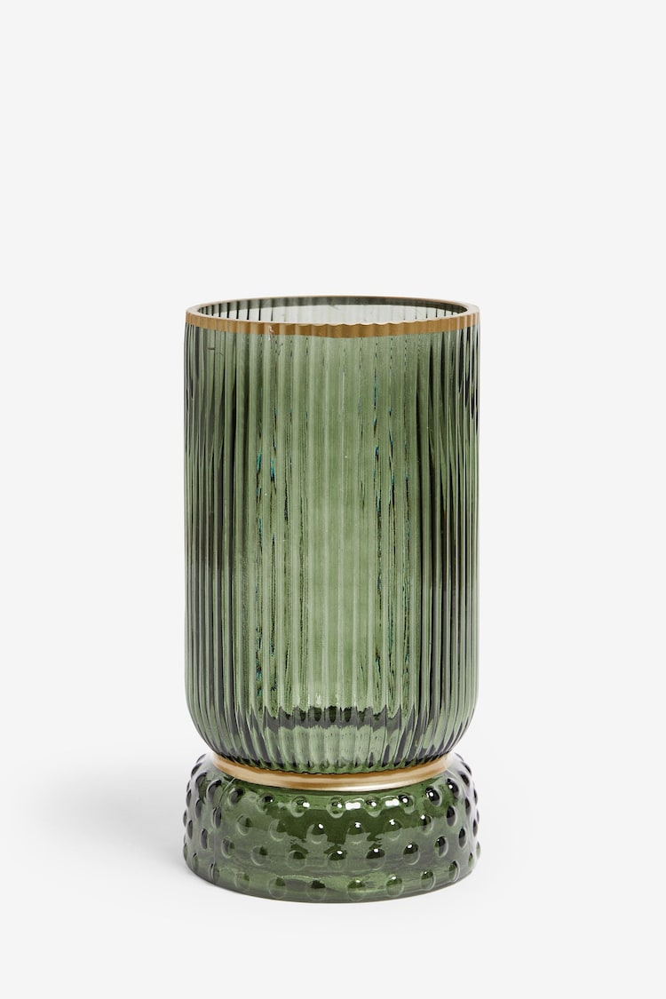 Green Ribbed Glass Hurricane Candle Holder Medium - Image 1 of 1