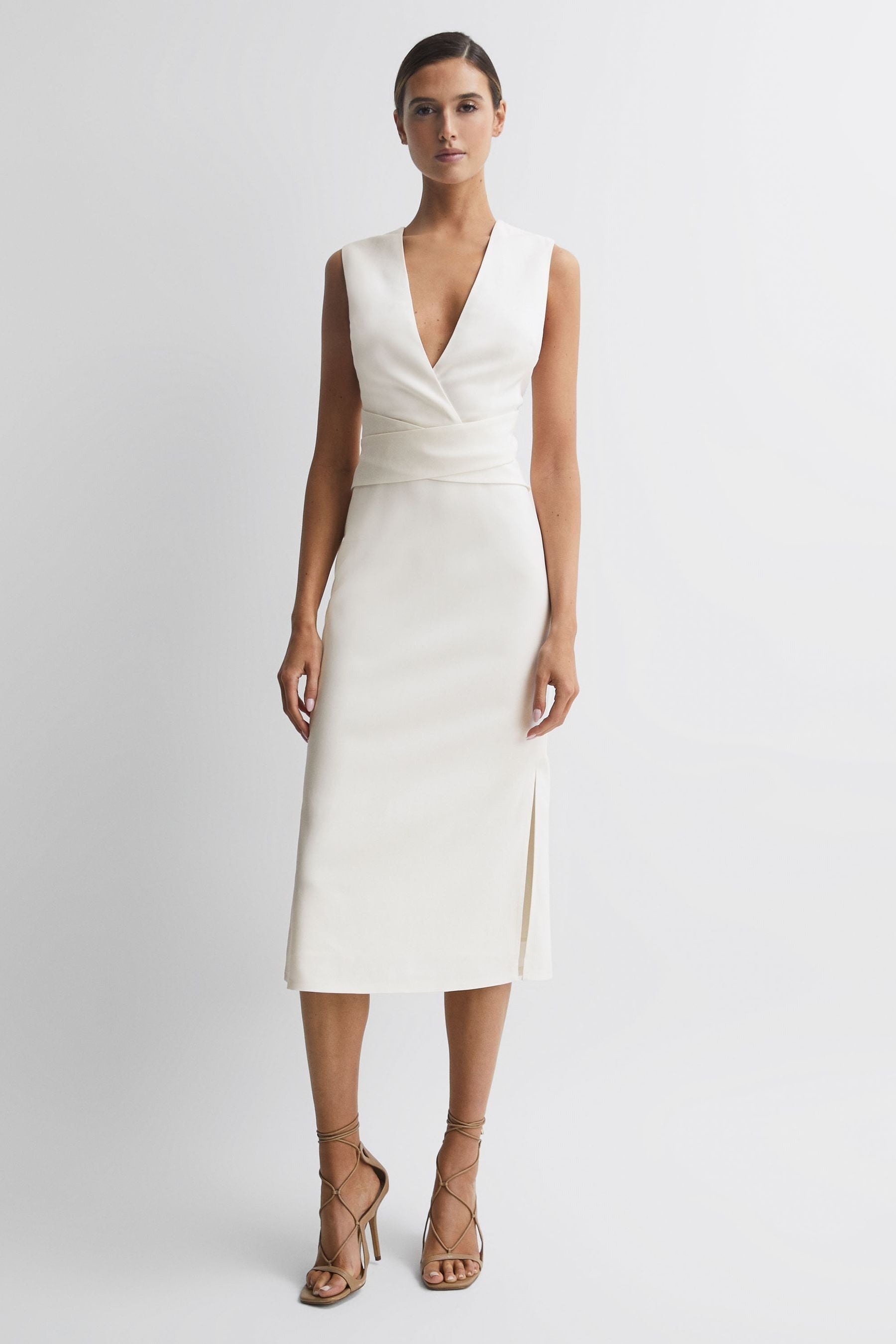 Buy Reiss Ivory Jayla Fitted Wrap Design Midi Dress from Next Ireland