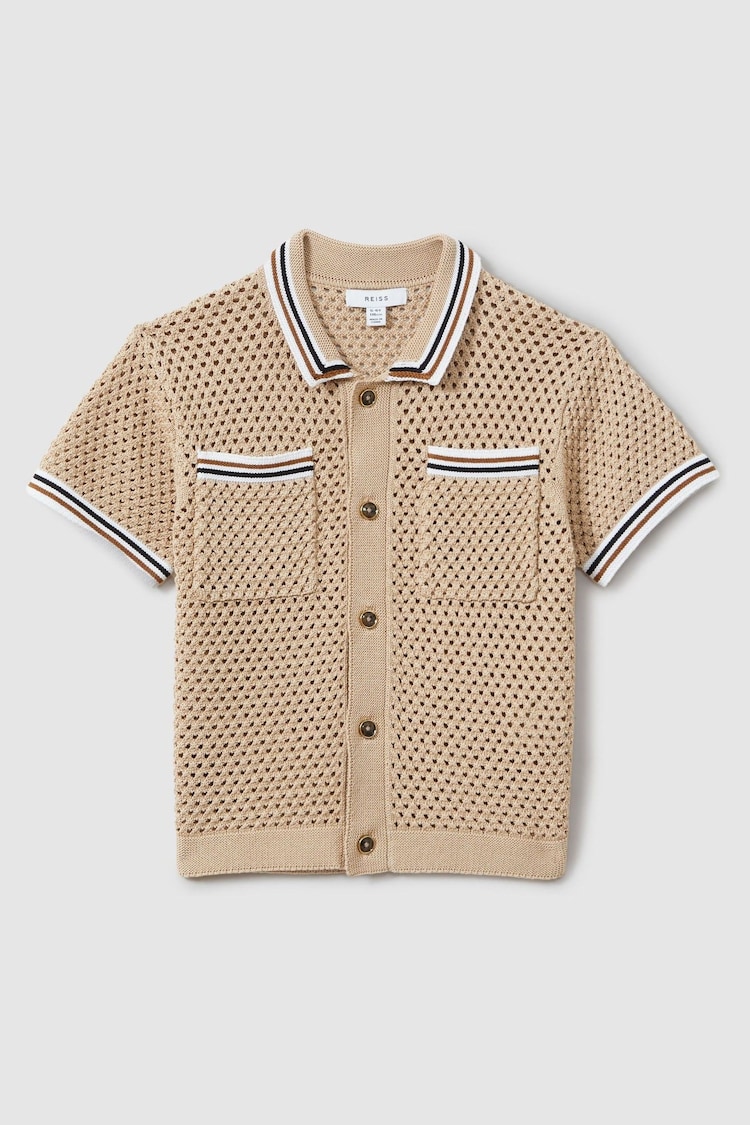 Reiss Soft Taupe Coulson 3-9 yrs Crochet Contrast Trim Shirt - Image 1 of 1