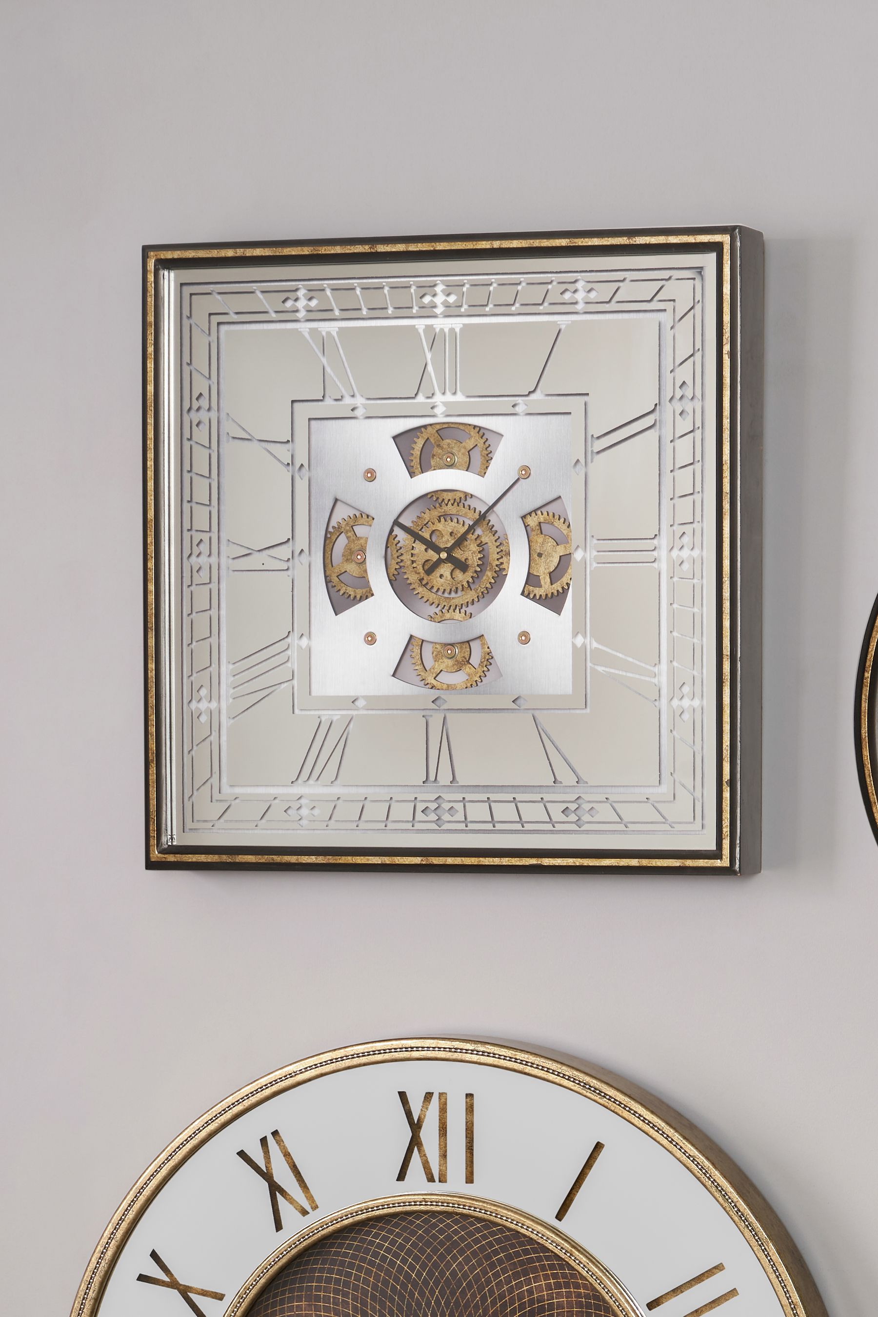 Buy Pacific Gold Antique Gold Metal & Mirror Square Cog Wall Clock from