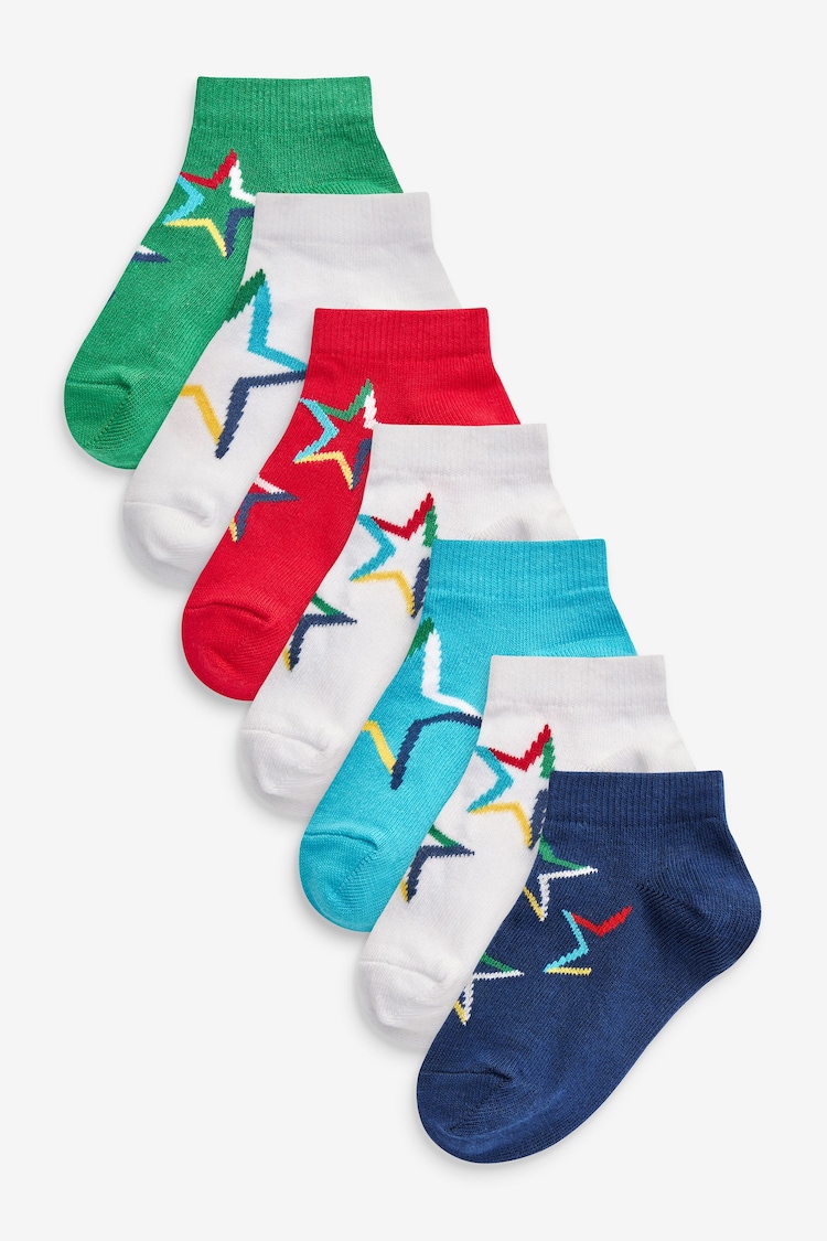 White/Blue/Red Star Cotton Rich Trainer Socks 7 Pack - Image 1 of 1