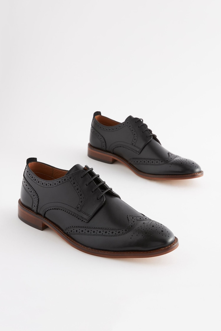 Black Wide Fit Contrast Sole Leather Brogues - Image 1 of 1