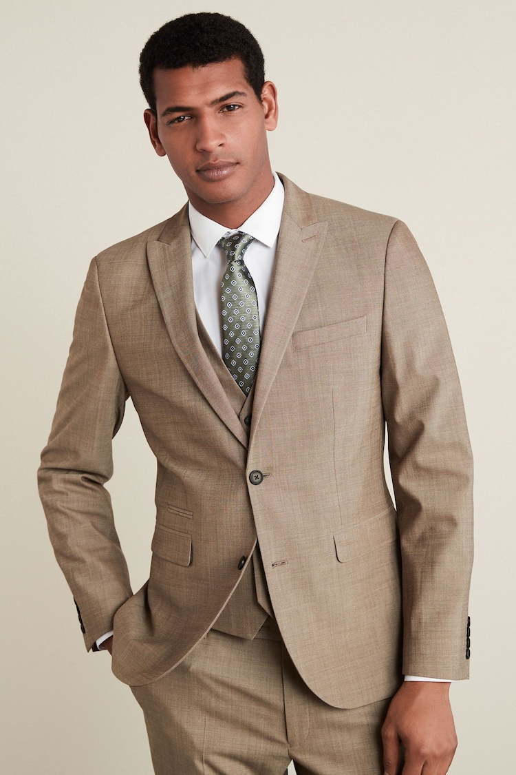 Taupe Tailored Fit Wool Blend Motion Flex Suit: Jacket - Image 1 of 1