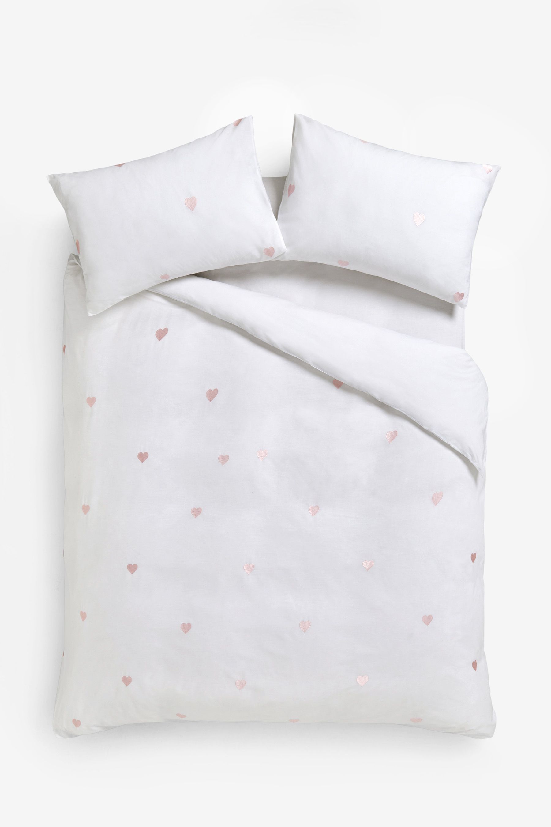 Buy White With Pink Hearts Embroidered Duvet Cover and Pillowcase Set from Next Ireland