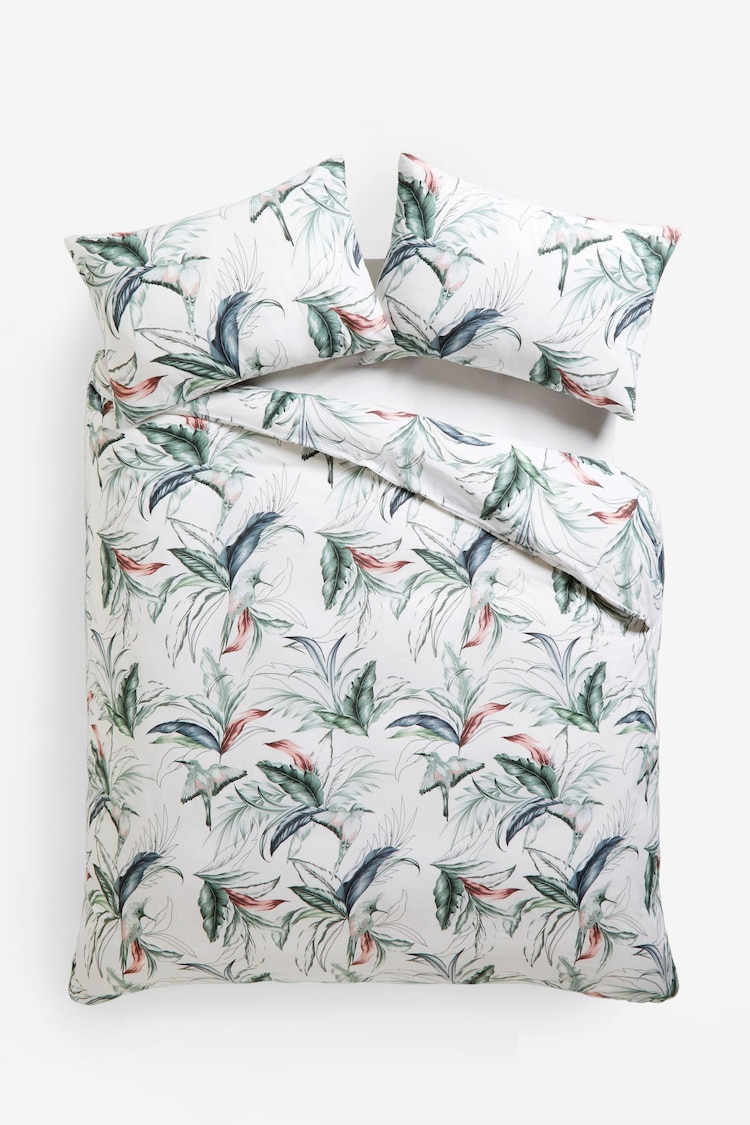 Green Palm Leaf 100% Cotton Printed Duvet Cover and Pillowcase Set - Image 1 of 1