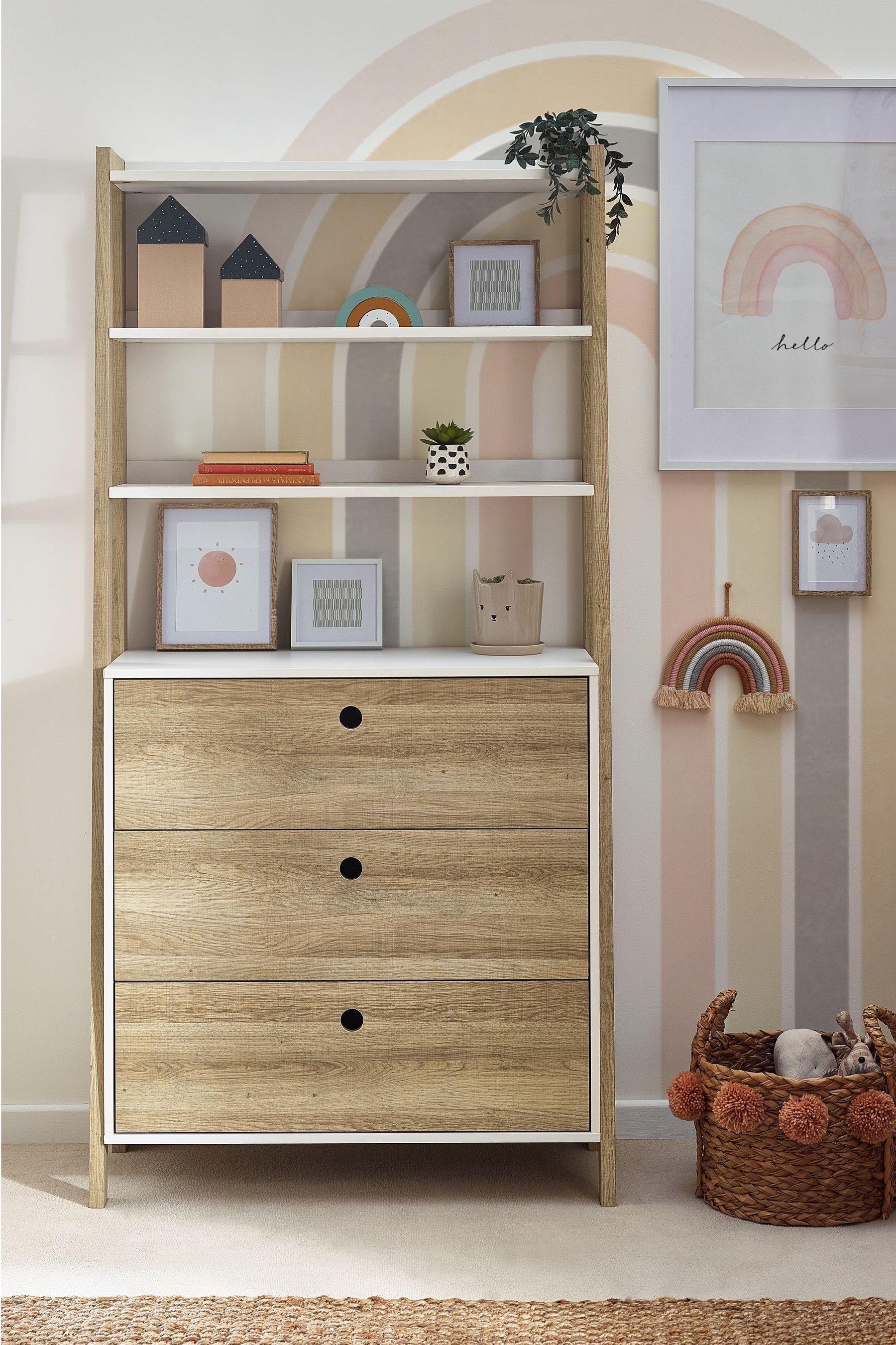 Buy White/Wood Effect Parker Kids Nursery Ladder Chest of Drawers from