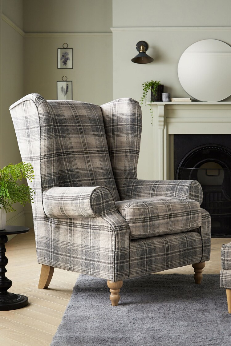Versatile Check Nevis Grey Grande Sherlock Highback Armchair - Image 1 of 1
