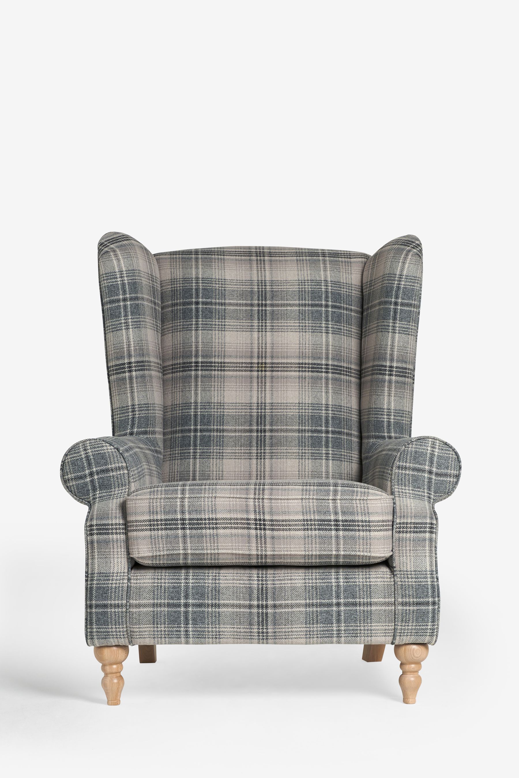 Buy Versatile Check Nevis Grey Grande Sherlock Highback Armchair from