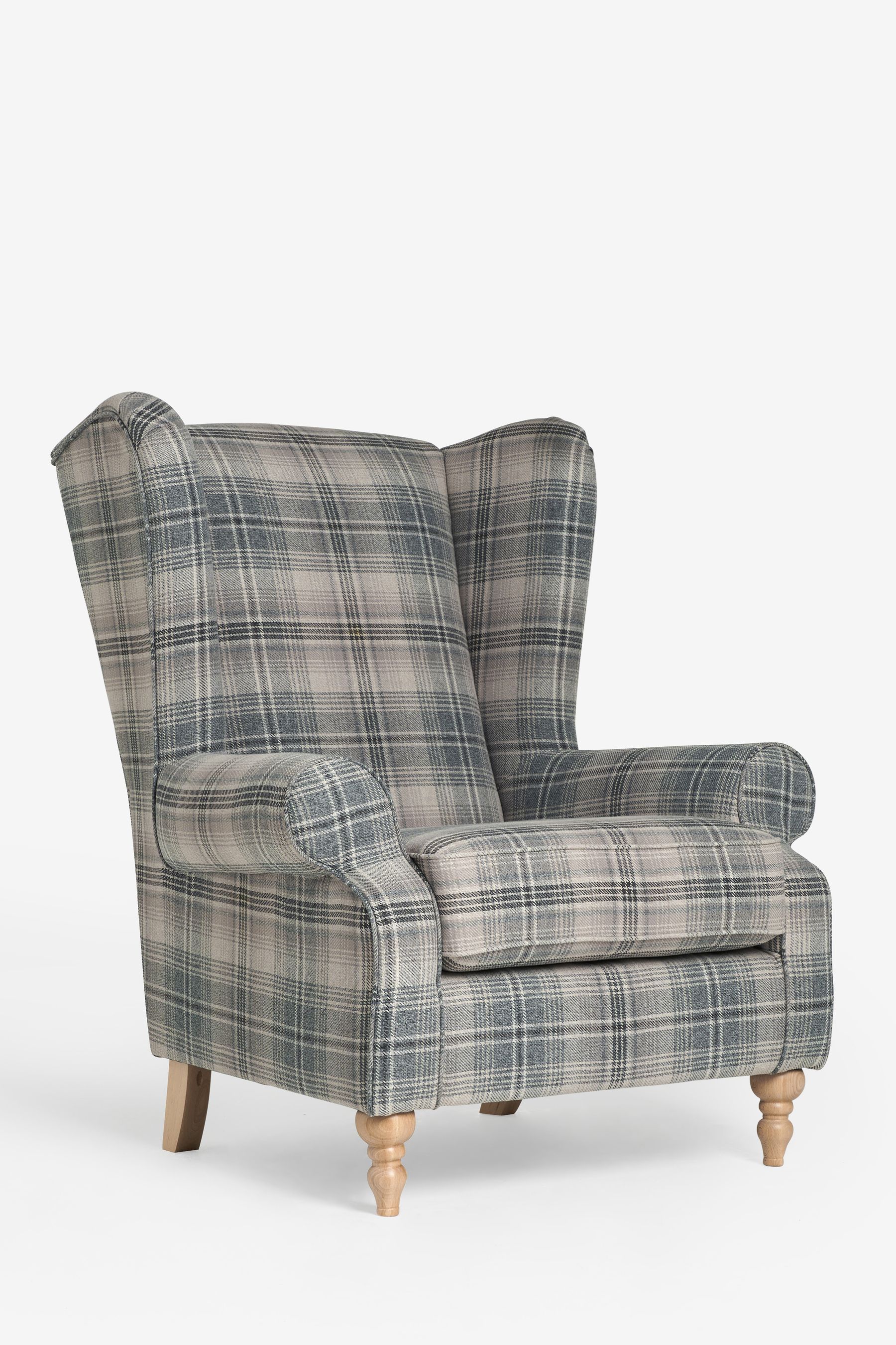 Buy Versatile Check Nevis Grey Grande Sherlock Highback Armchair from