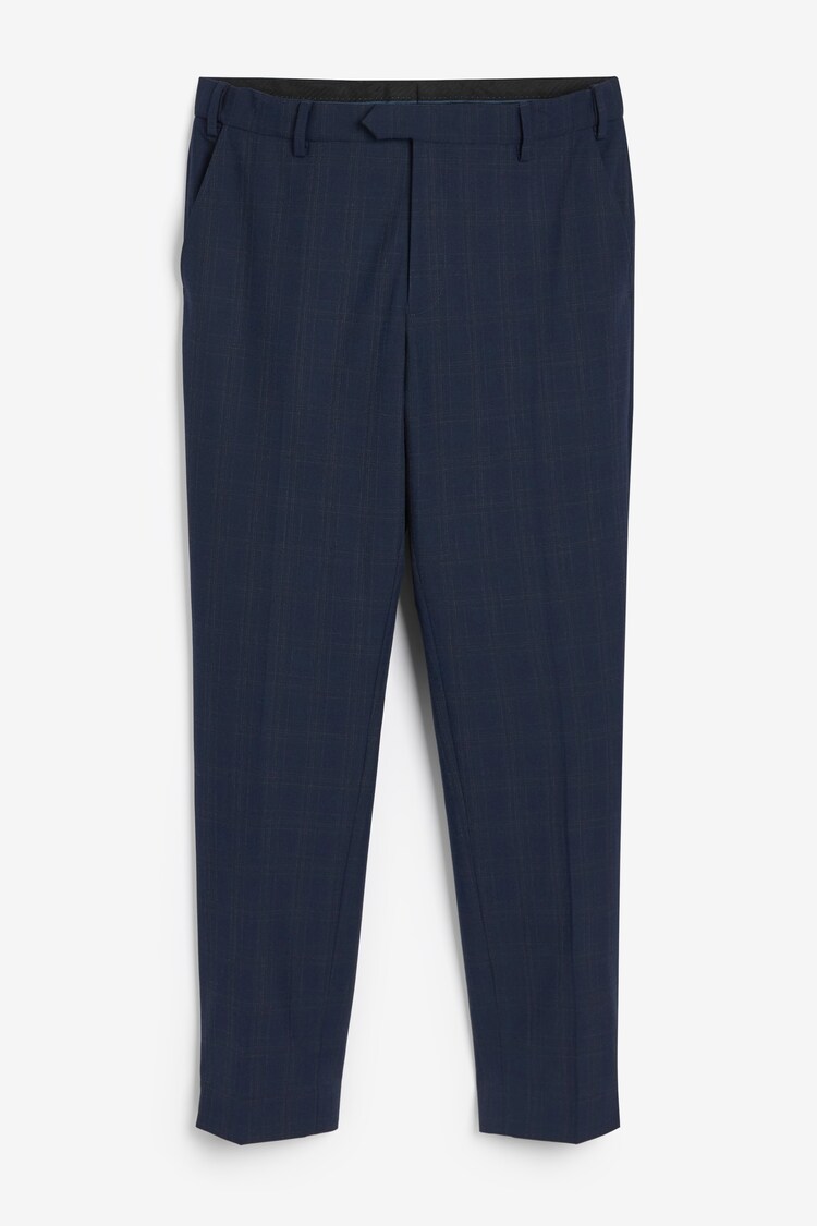 Navy Blue Super Skinny Fit Motion Flex Stretch Check Suit: Trousers - Image 1 of 1