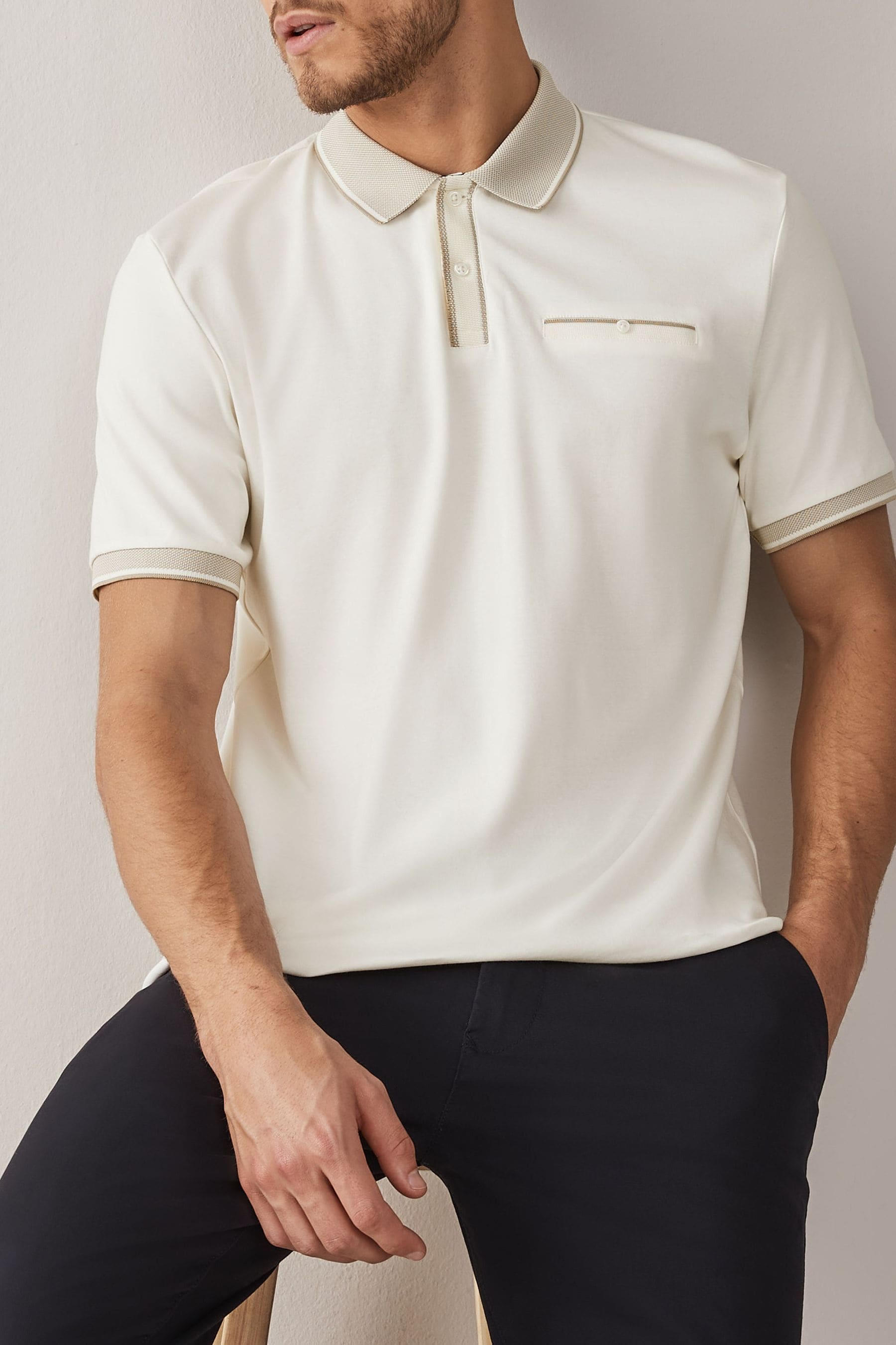 Buy Ecru White Smart Collar Polo Shirt from the Next UK online shop