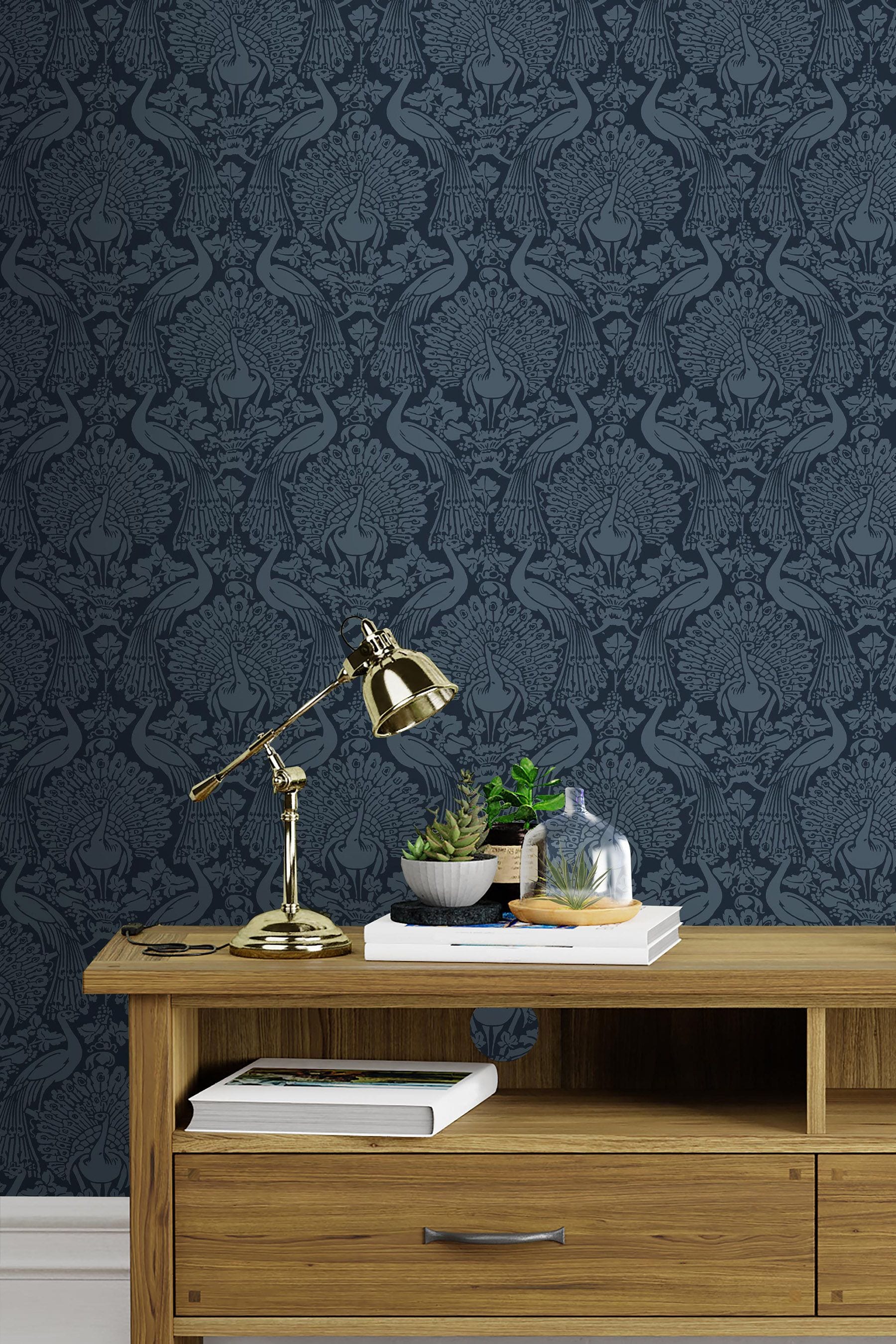 Buy Laura Ashley Dusky Seaspray Peacock Damask Paste The Wall Wallpaper