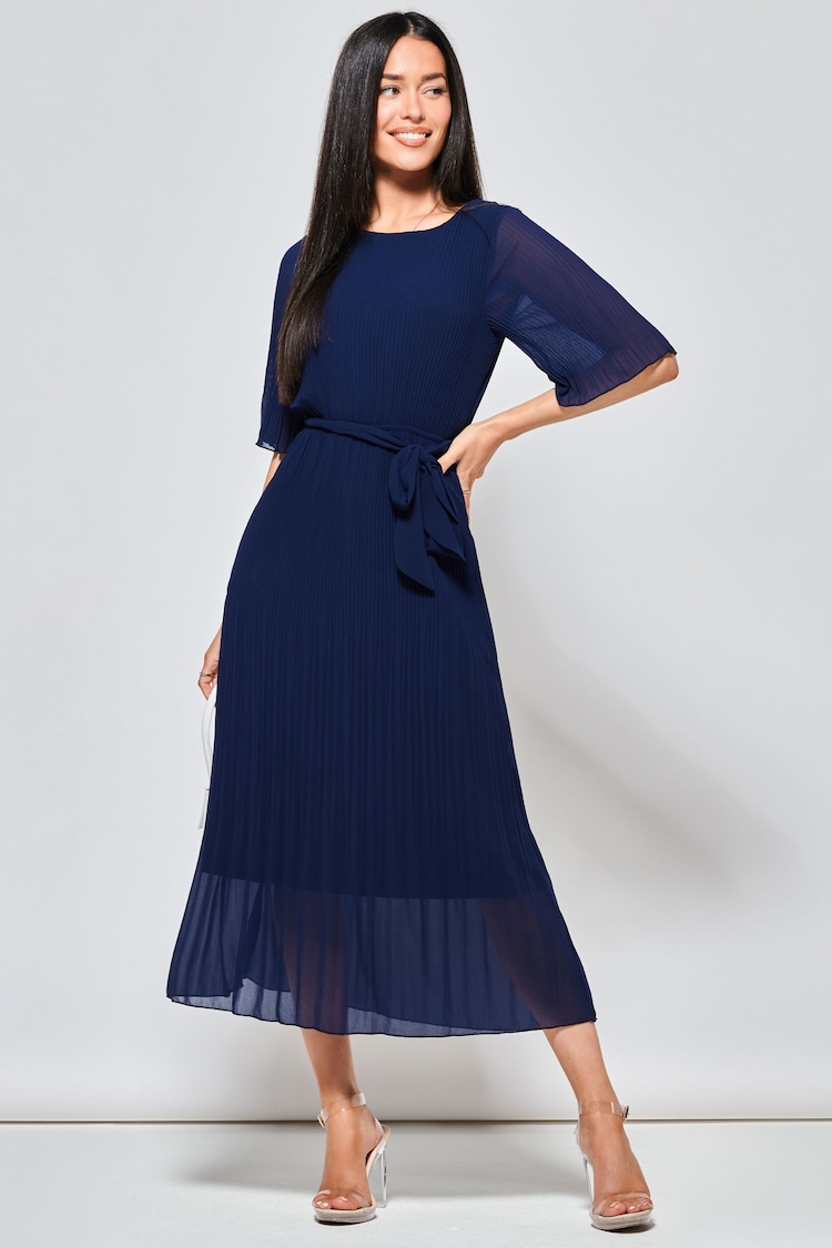 Jolie Moi Blue Qynn Chiffon Pleated Maxi Dress - Image 1 of 1