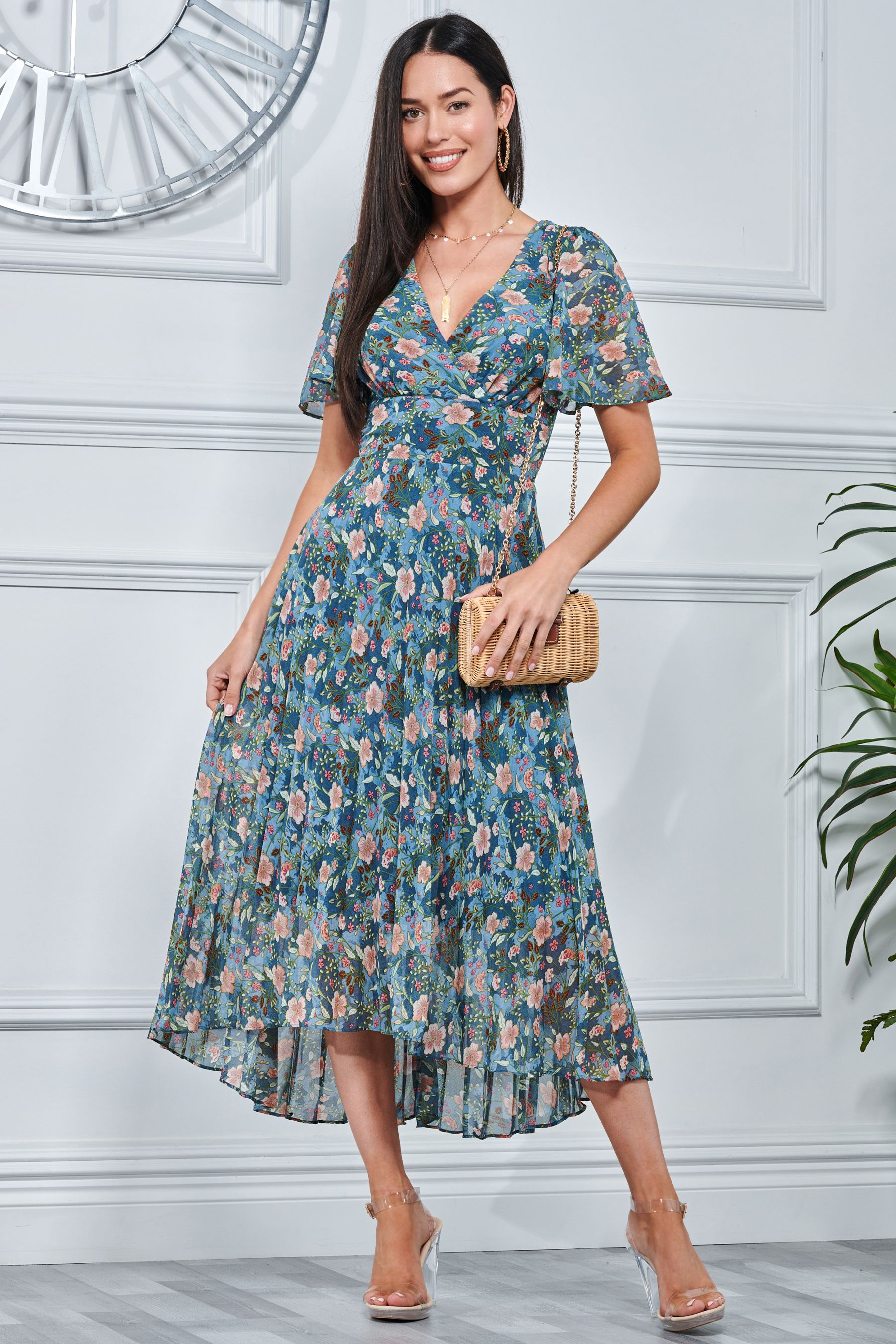 Buy Jolie Moi Blue Pleated Chiffon High Low Maxi Dress from the Next UK ...