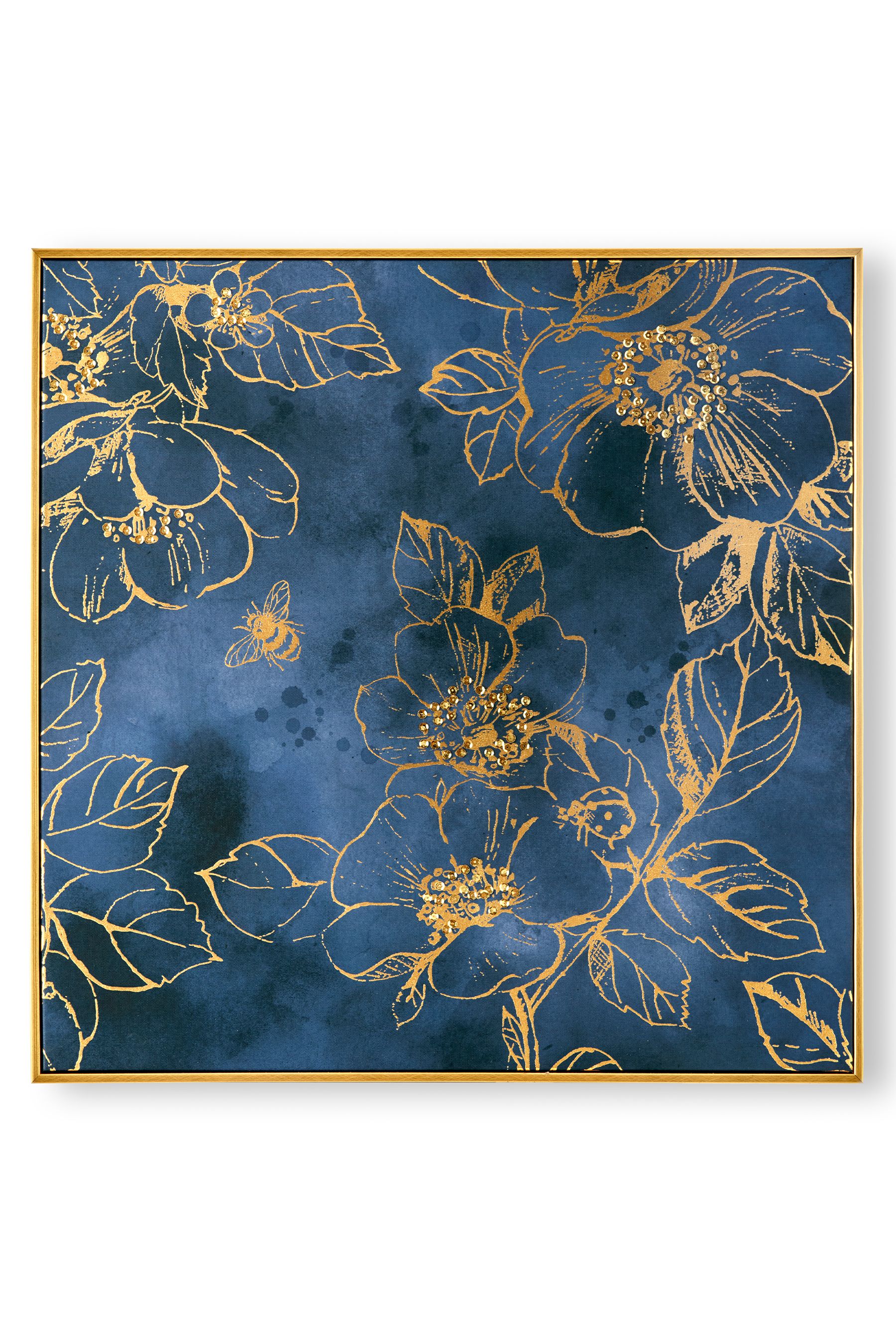 Buy Art For The Home Blue Golden Blooms Box Framed Canvas from the Next ...