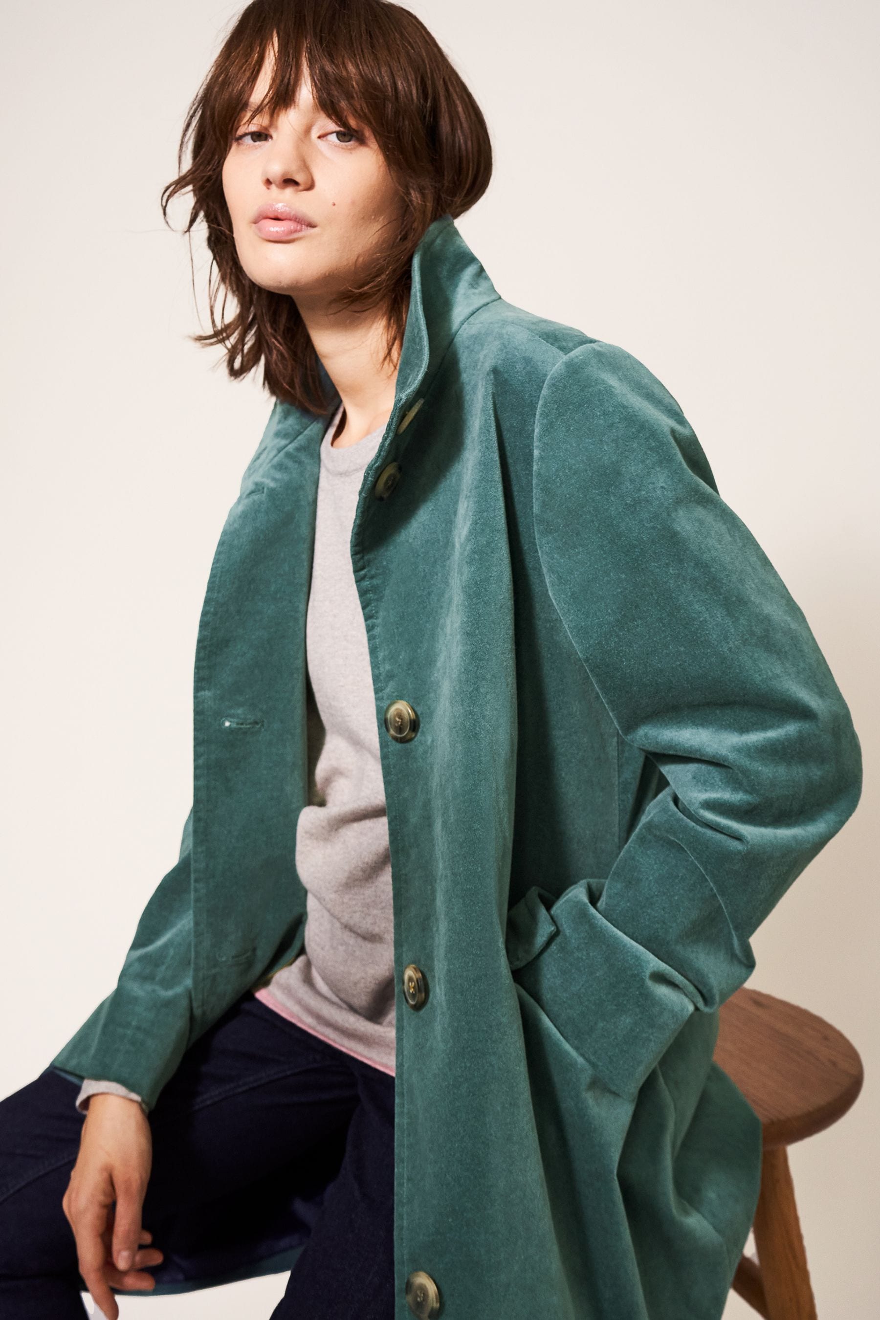 Buy White Stuff Blue Karla Velvet Coat from Next Ireland