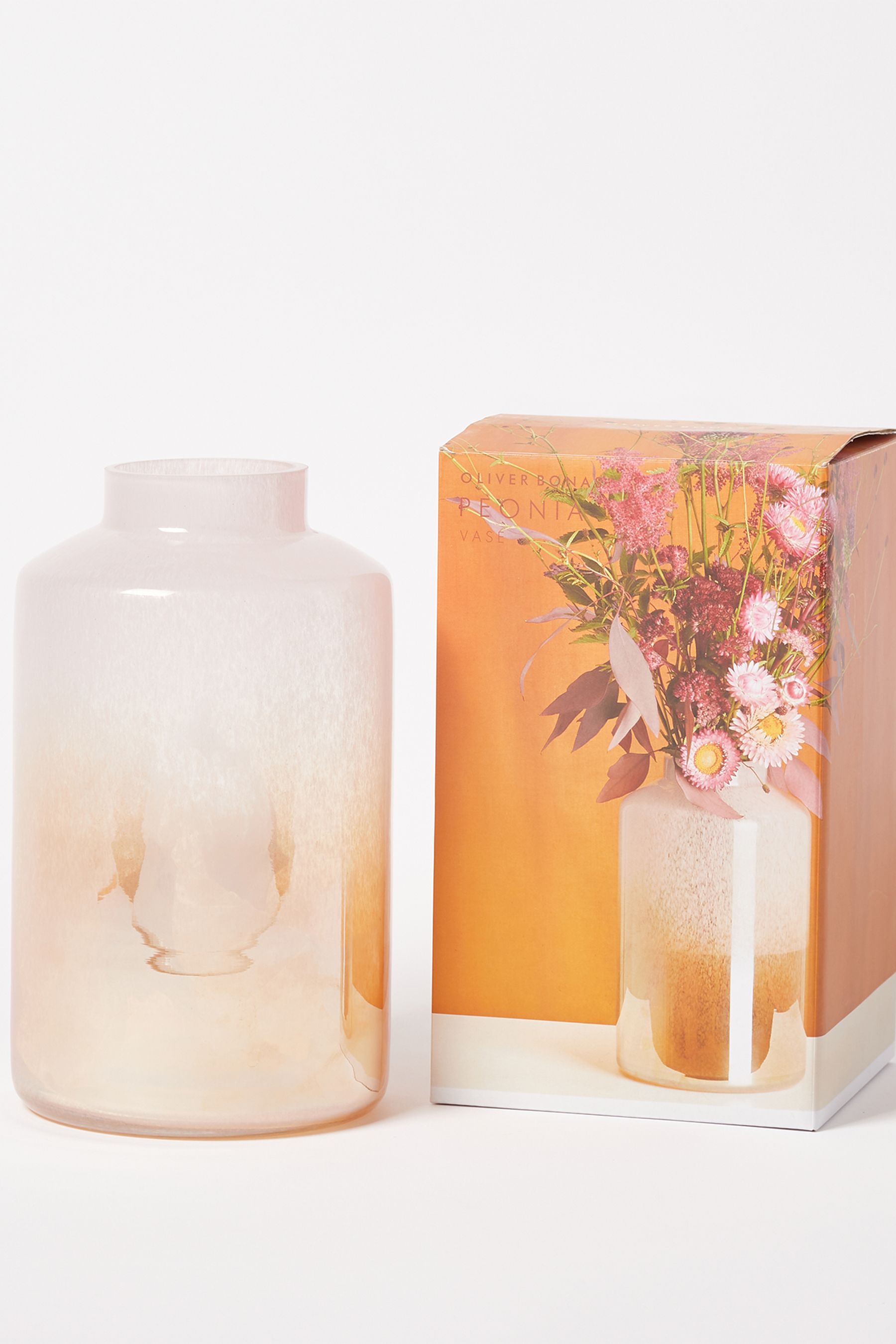 Buy Oliver Bonas Pink Peonia Lustre Pink & Orange Glass Vase from the