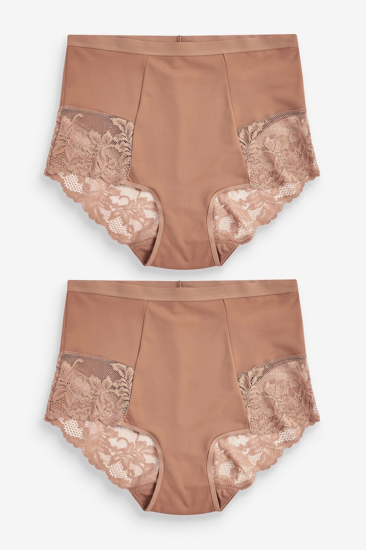 Caramel Nude - Figurformender Brazilian-Slip mit Print und Spitze an der Rückseite, 2er-Pack - Bild 1 von 1 Caramel Nude - Figurformender Brazilian-Slip mit Print und Spitze an der Rückseite, 2er-Pack - Bild 1 von 1
