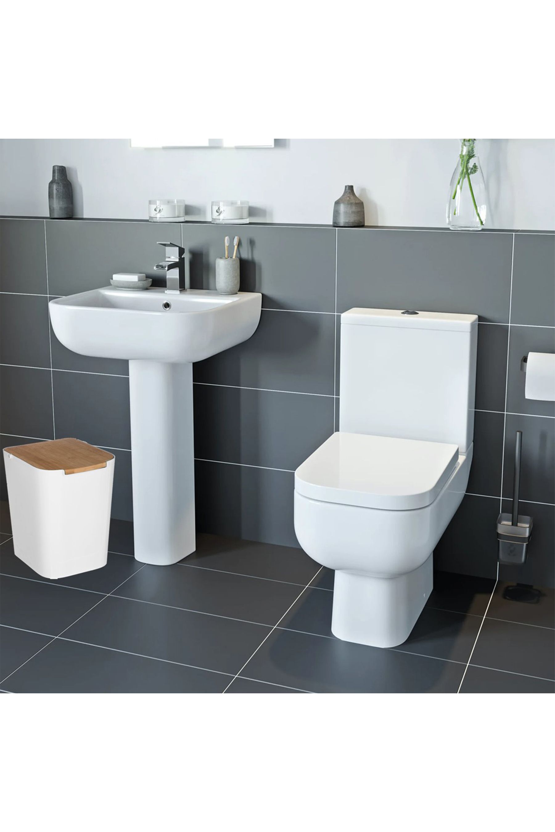 Buy 5Five Smart White Natureo White Bamboo Bathroom Bin 5L from the