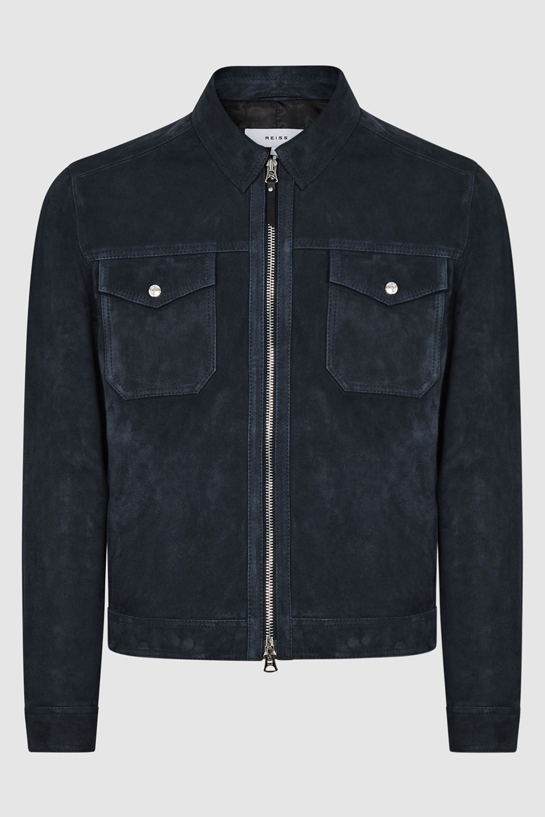 Buy Reiss Airforce Blue Pike Suede Zip Through Trucker Jacket from the ...