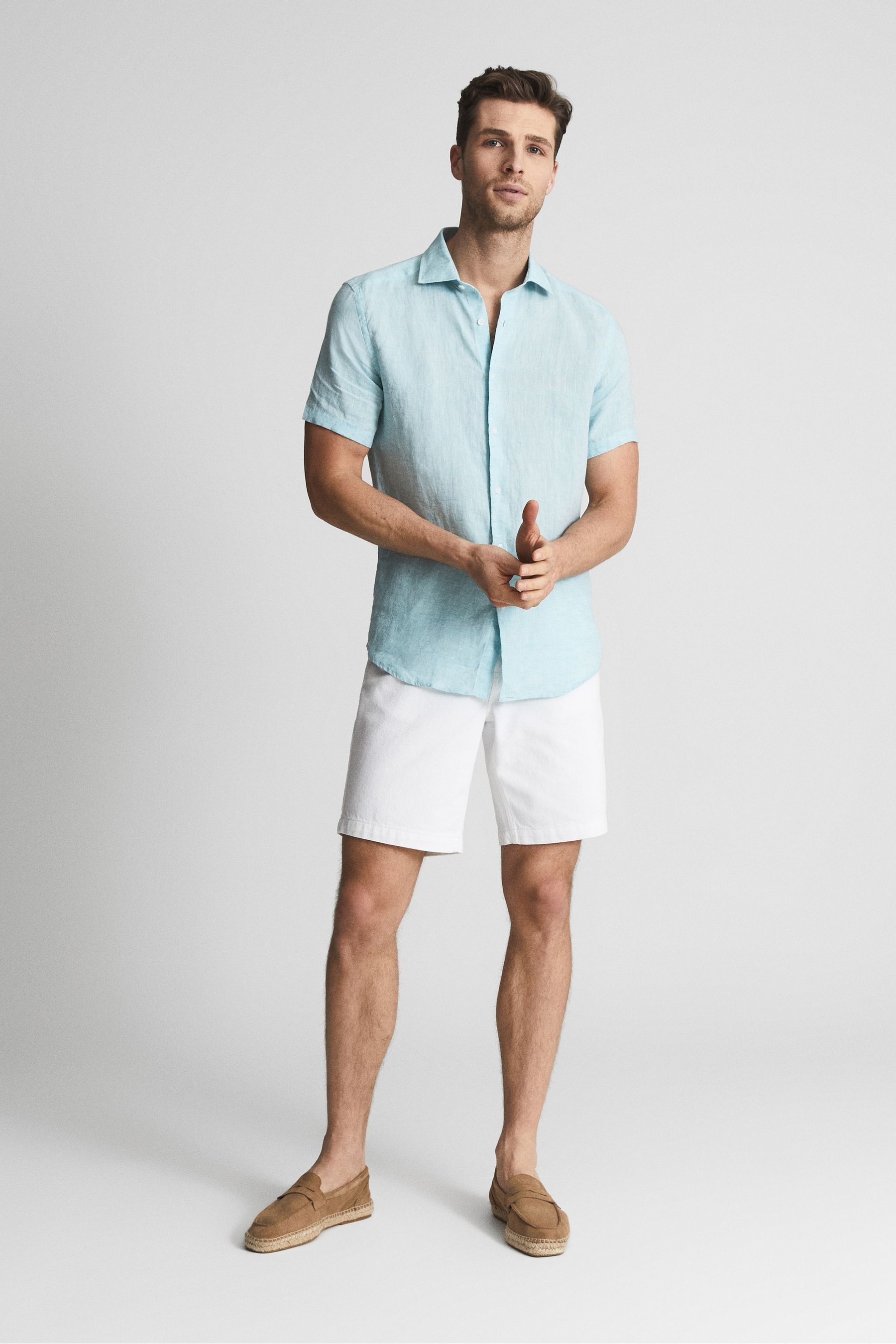 Buy Reiss Aquamarine Holiday Linen Button-Through Shirt from the Next ...