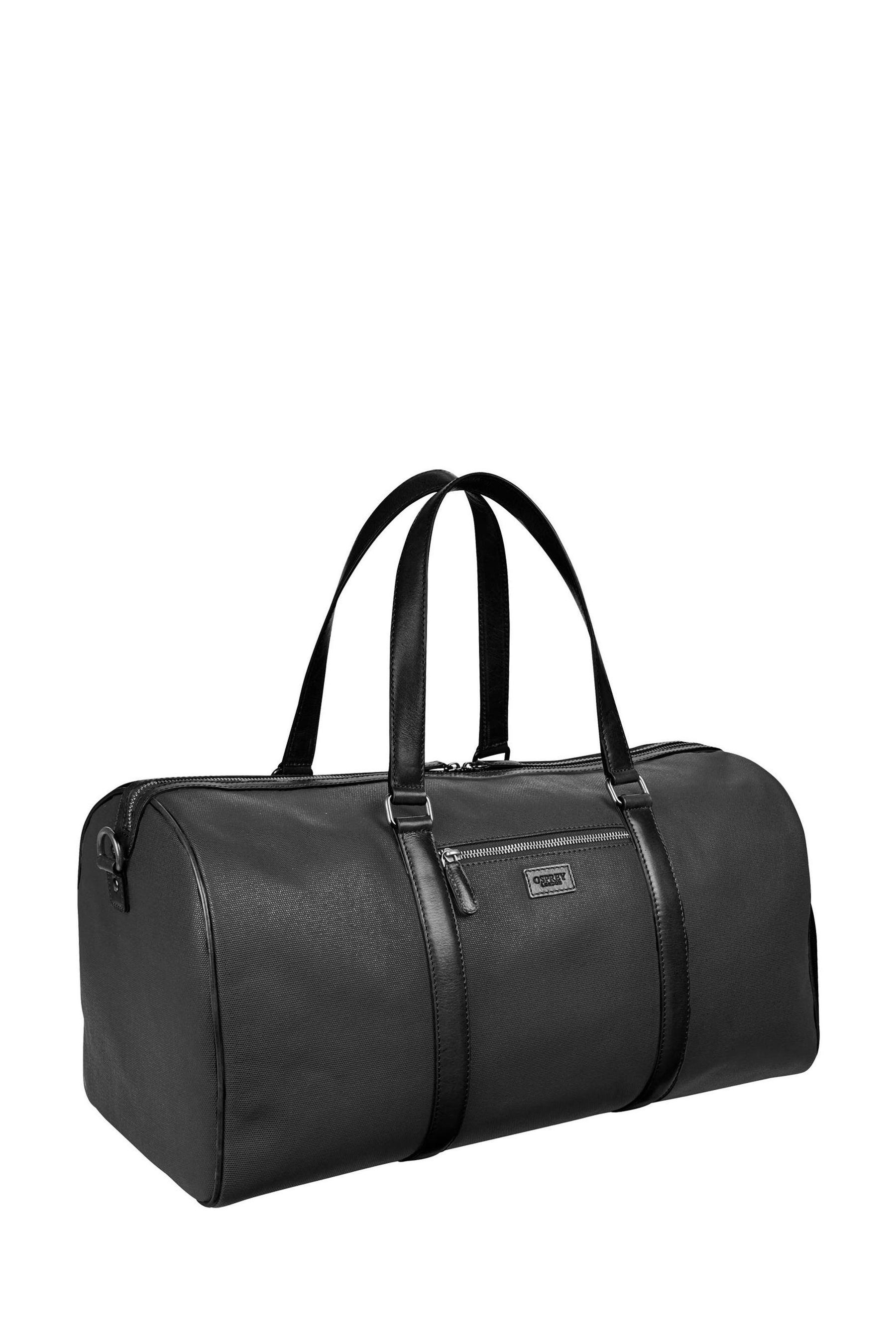 Buy OSPREY LONDON Black The Grantham Waxed Canvas And Leather Gym Bag ...