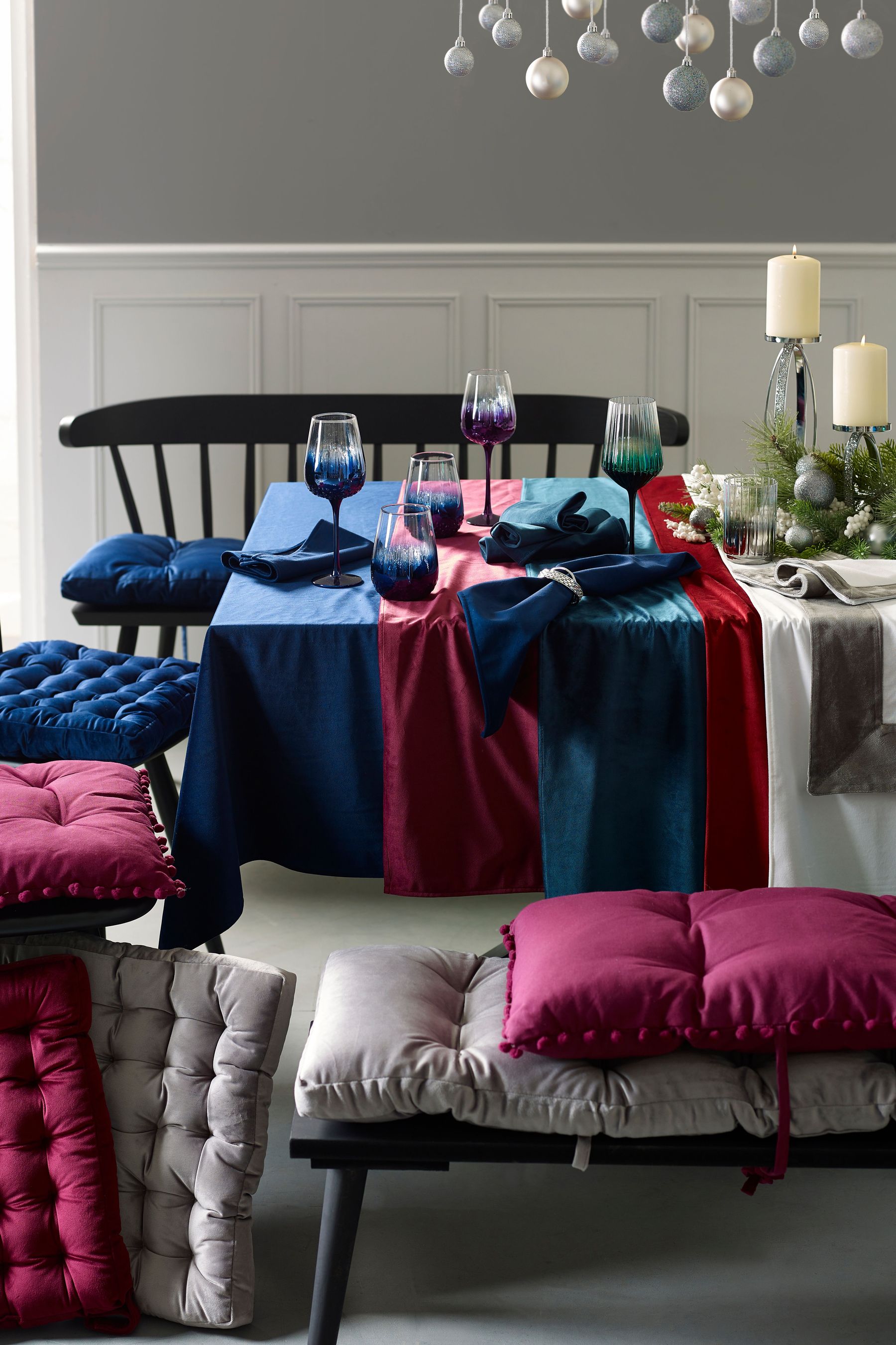 Buy Navy Blue Velvet Seat Pads Seat Cushion and Bench Pads from Next