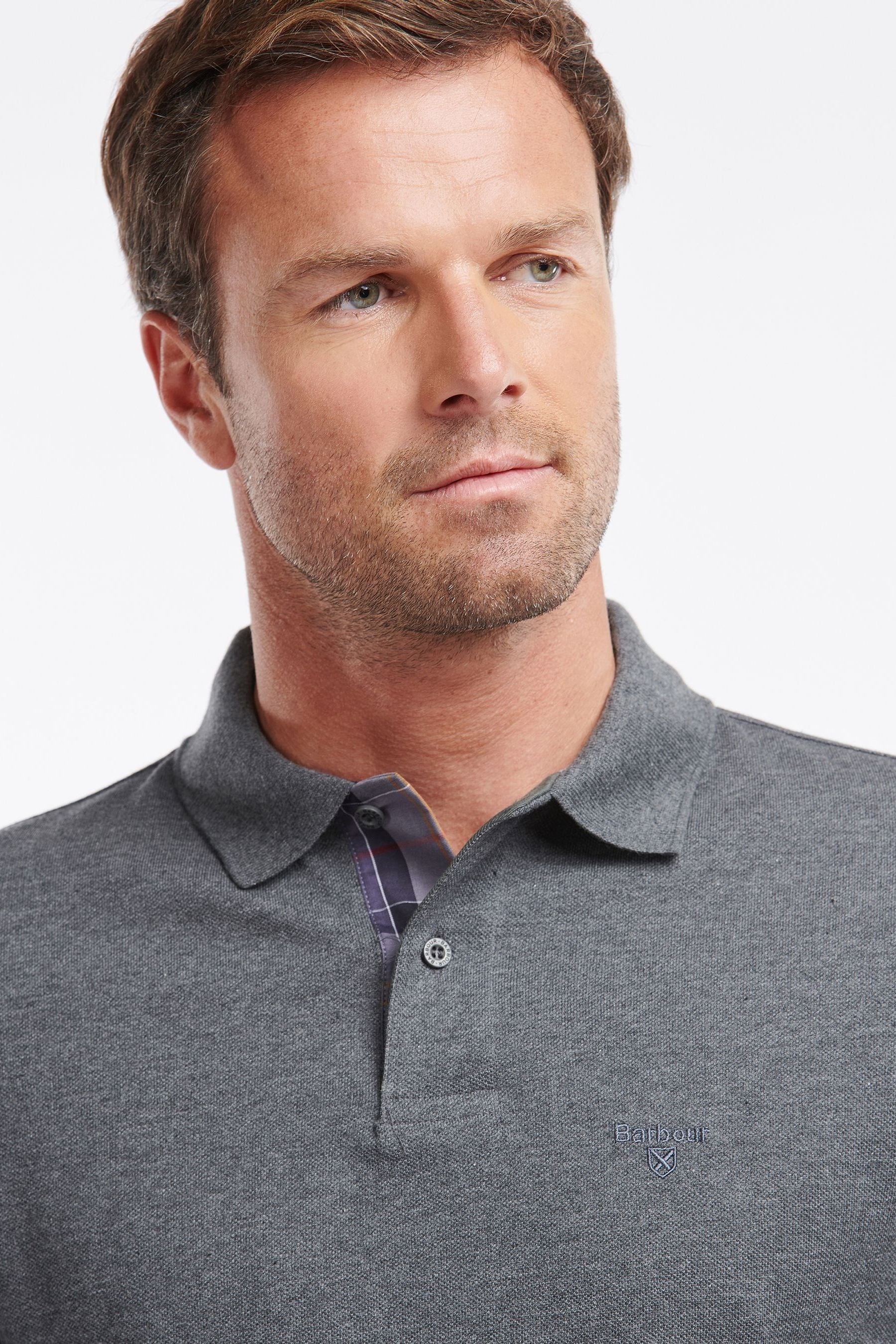 Buy Barbour® Charcoal Grey Essential Long Sleeve Sports Polo Shirt from ...