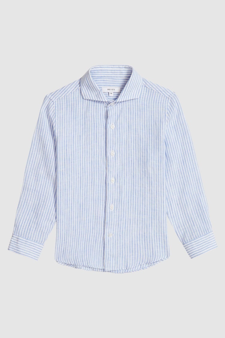 Reiss White/Blue Ruban Linen Regular Fit Shirt - Image 1 of 1