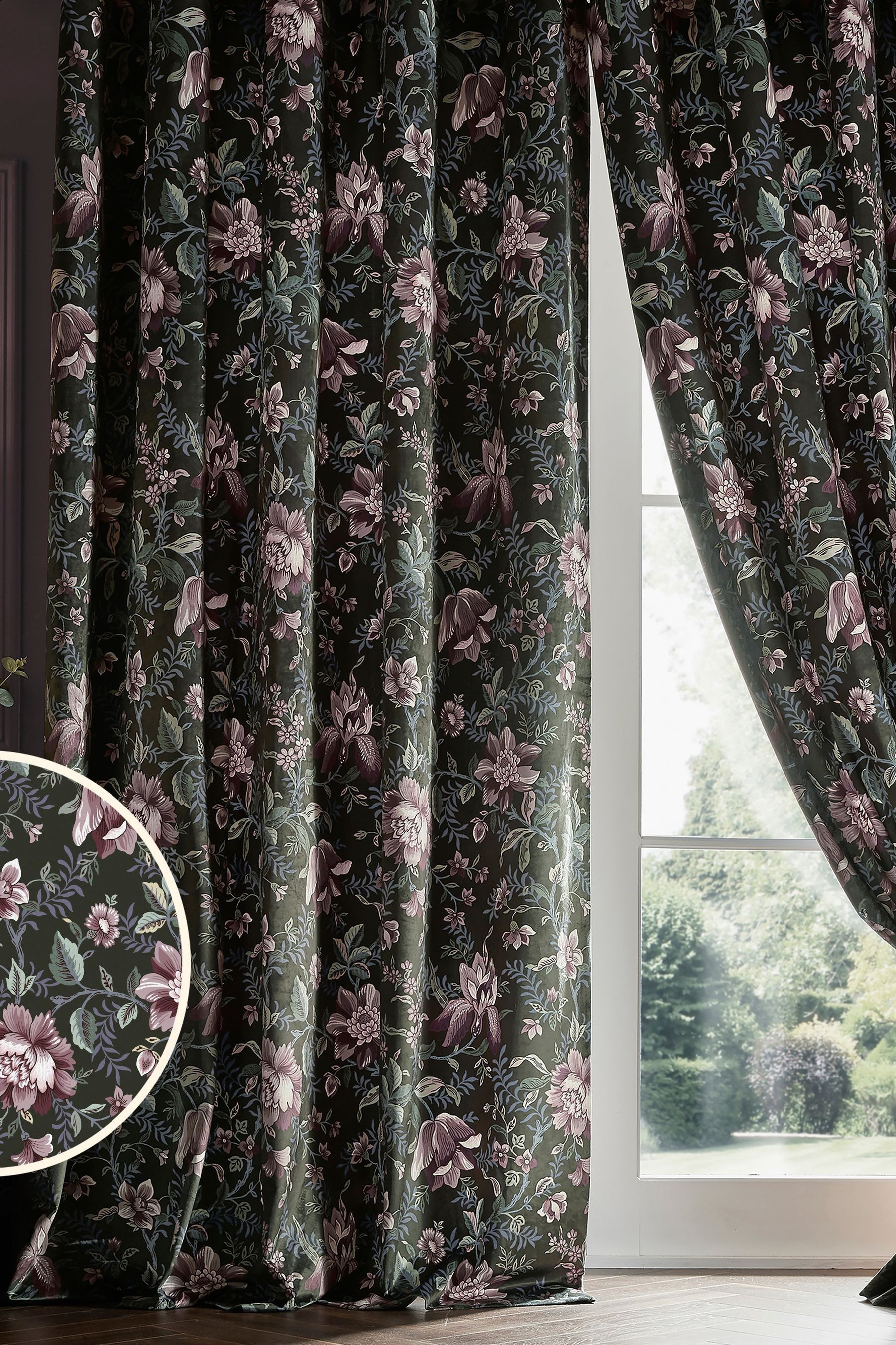 Buy Laura Ashley Grey Edita's Garden Lined Eyelet Curtains from the