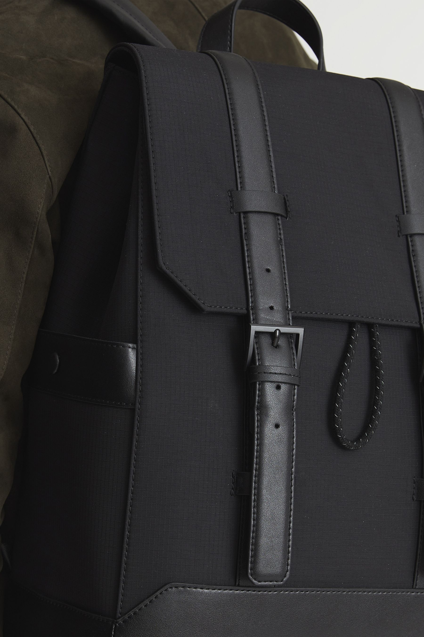 Buy Reiss Black Bellingham Backpack Multi Pocket Nylon Backpack from