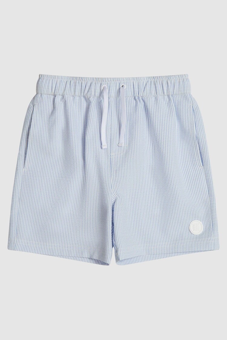 Reiss Sky Blue/White Ripple Seersucker Stripe Swim Shorts - Image 1 of 1