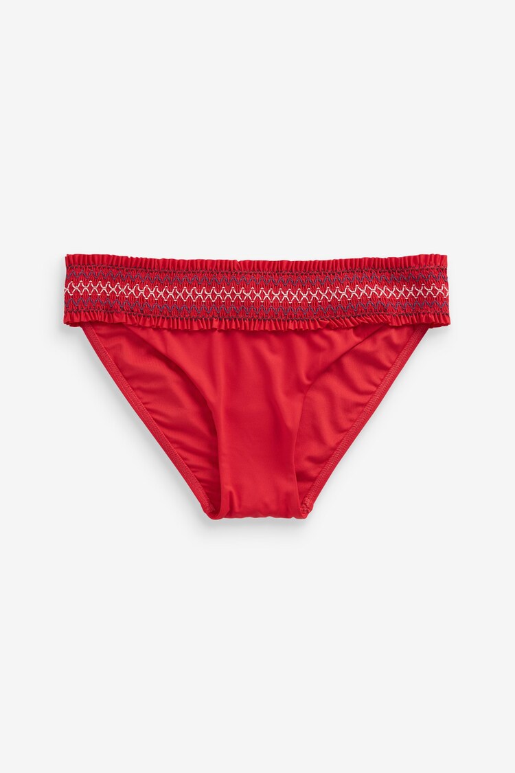 Red Embroidered Shirred High Leg Bikini Bottoms - Image 1 of 1