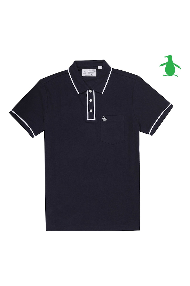 أزرق داكن - قميص بولو بيكيه بياقة بحافة من Original Penguin - صورة 1 من 1