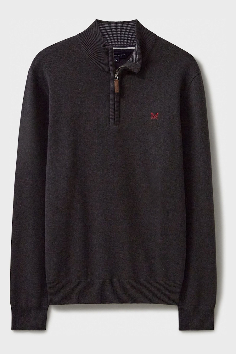 Crew Clothing Company Grey Black Quarter Zip Knitted Jumper - Image 1 of 1