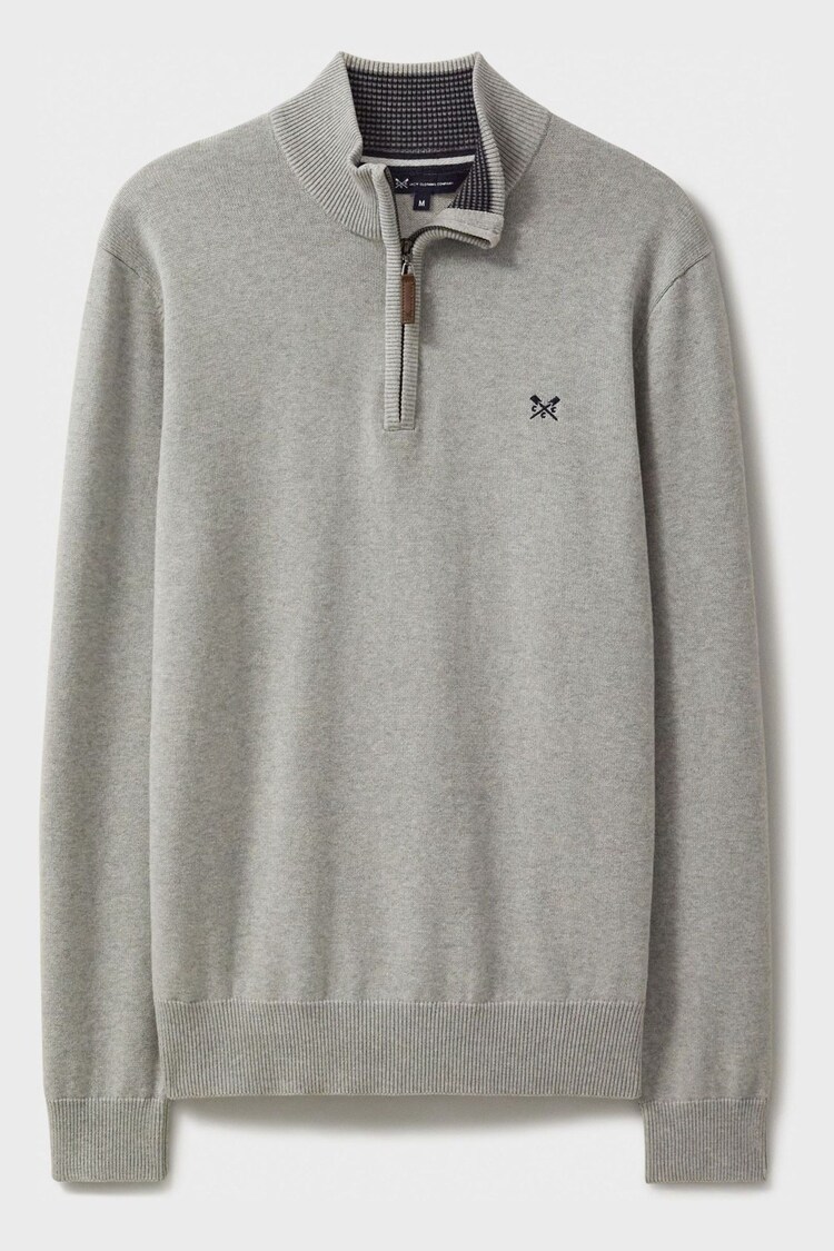 Crew Clothing Company Grey Light Quarter Zip Knitted Jumper - Image 1 of 1