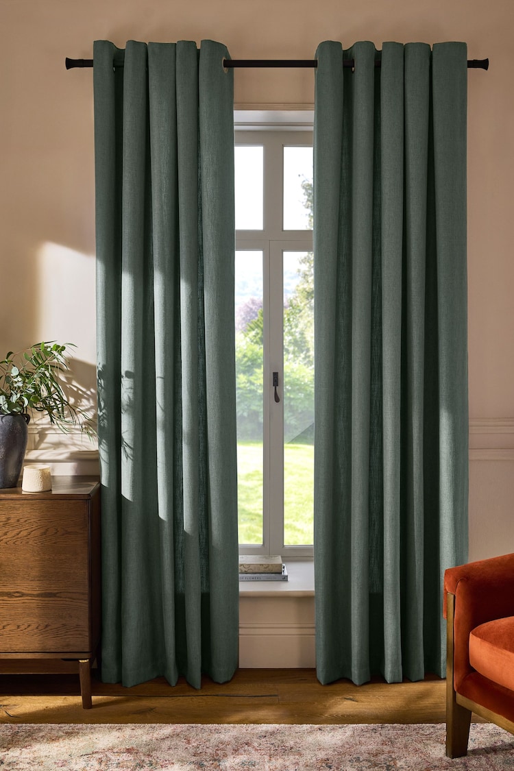 Green Linen Blend Eyelet Lined Curtains - Image 1 of 1