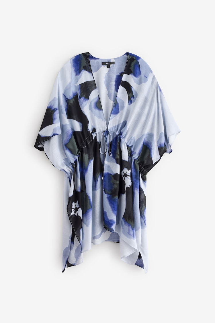 Navy Abstract Floral Print Longline Tie Waist Kimono Cover-Up - Image 1 of 1