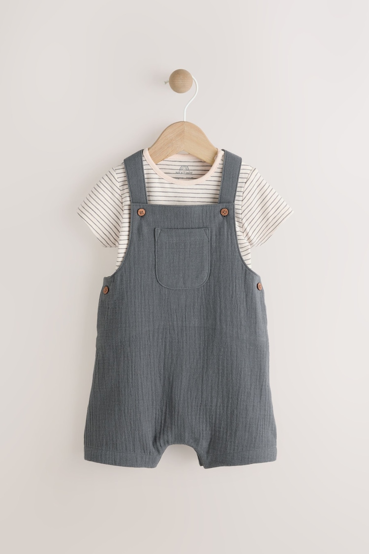 Charcoal Baby Woven Dungaree and Bodysuit Set (0mths-2yrs) - Image 1 of 1