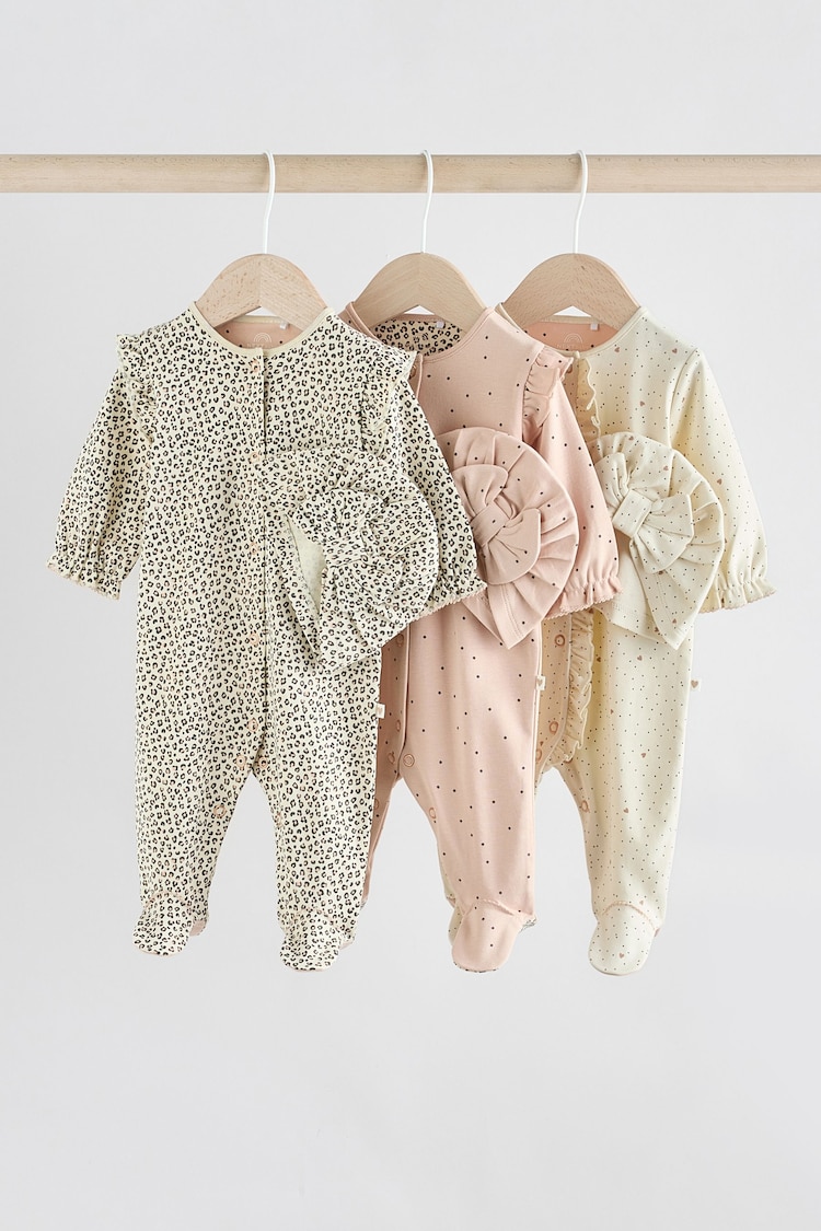 Pink - Baby-Schlafanzug mit passender Turbanmütze aus 100 % Baumwolle im 3er-Pack (0M.–2J.) - Bild 1 von 1