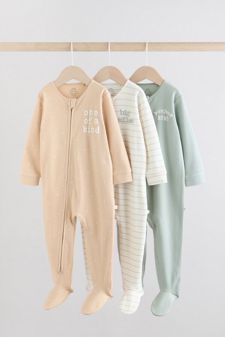 Verde menta - Two Way Zip Baby Sleepsuits 3 Pack (0-2yrs) - Imagen 1 de 1