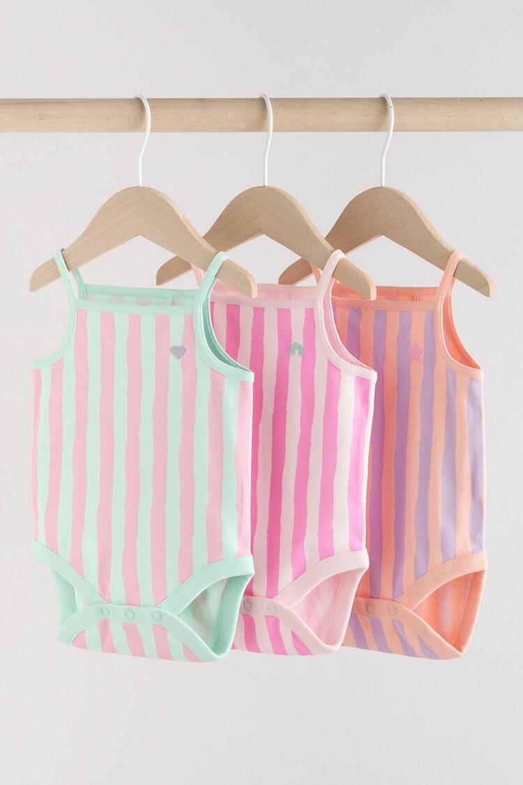 Multi stripe Strappy Vest Baby 100% Cotton Bodysuits 3 Pack - Image 1 of 1